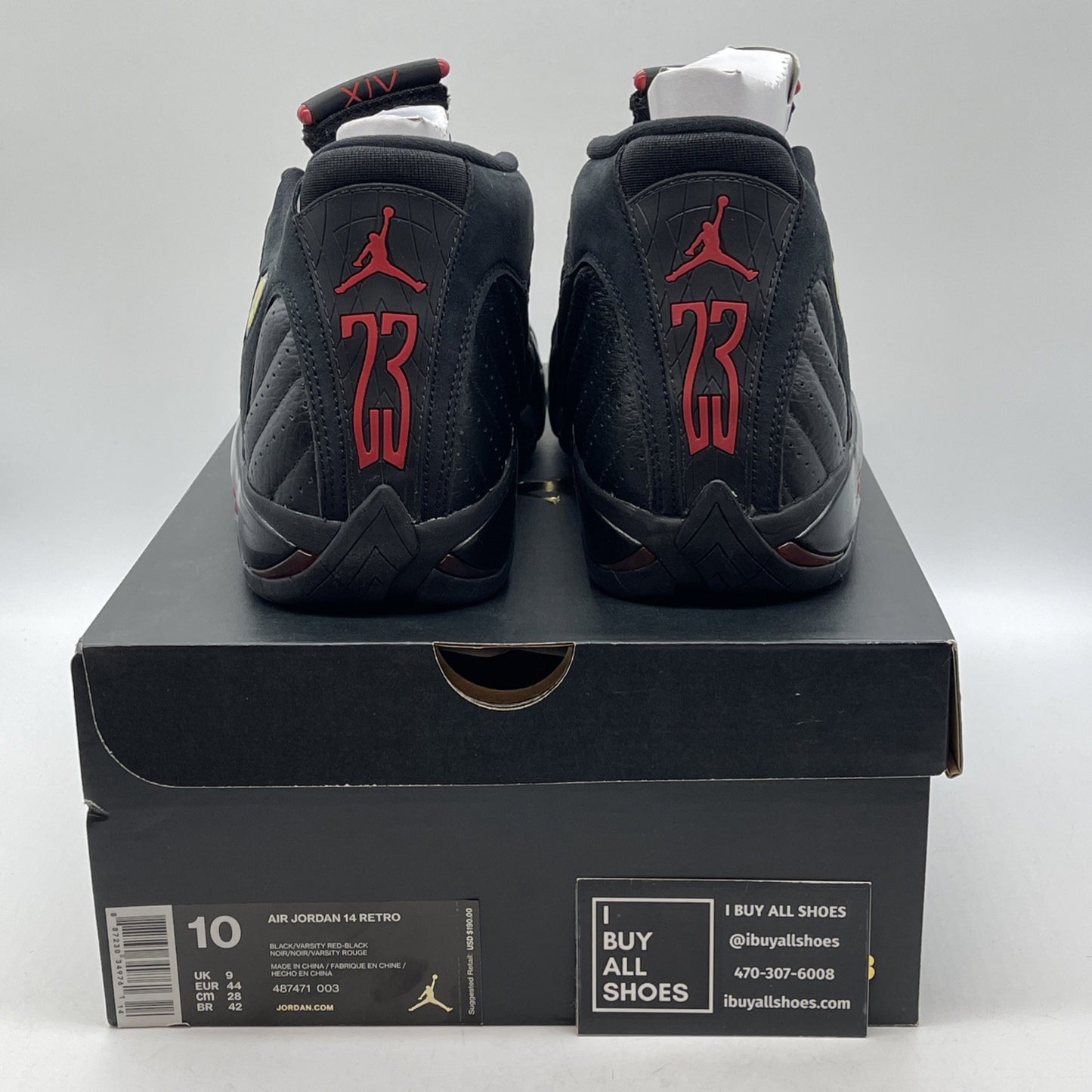 Size 10 - Air Jordan 14 Retro 2018 Last Shot Black Suede Leather  (487471-003)