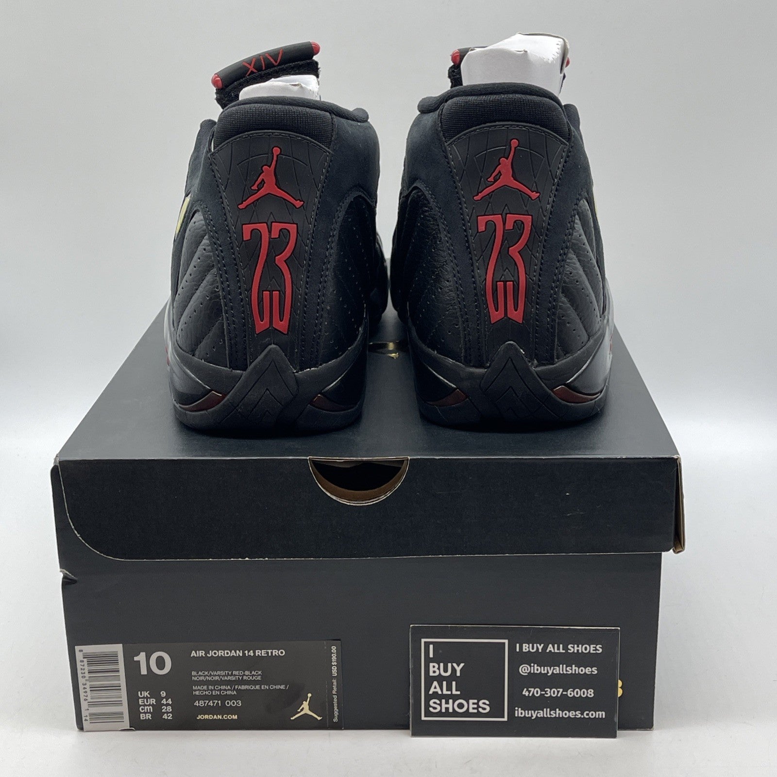 Size 10 - Air Jordan 14 Retro 2018 Last Shot Black Suede Leather  (487471-003)