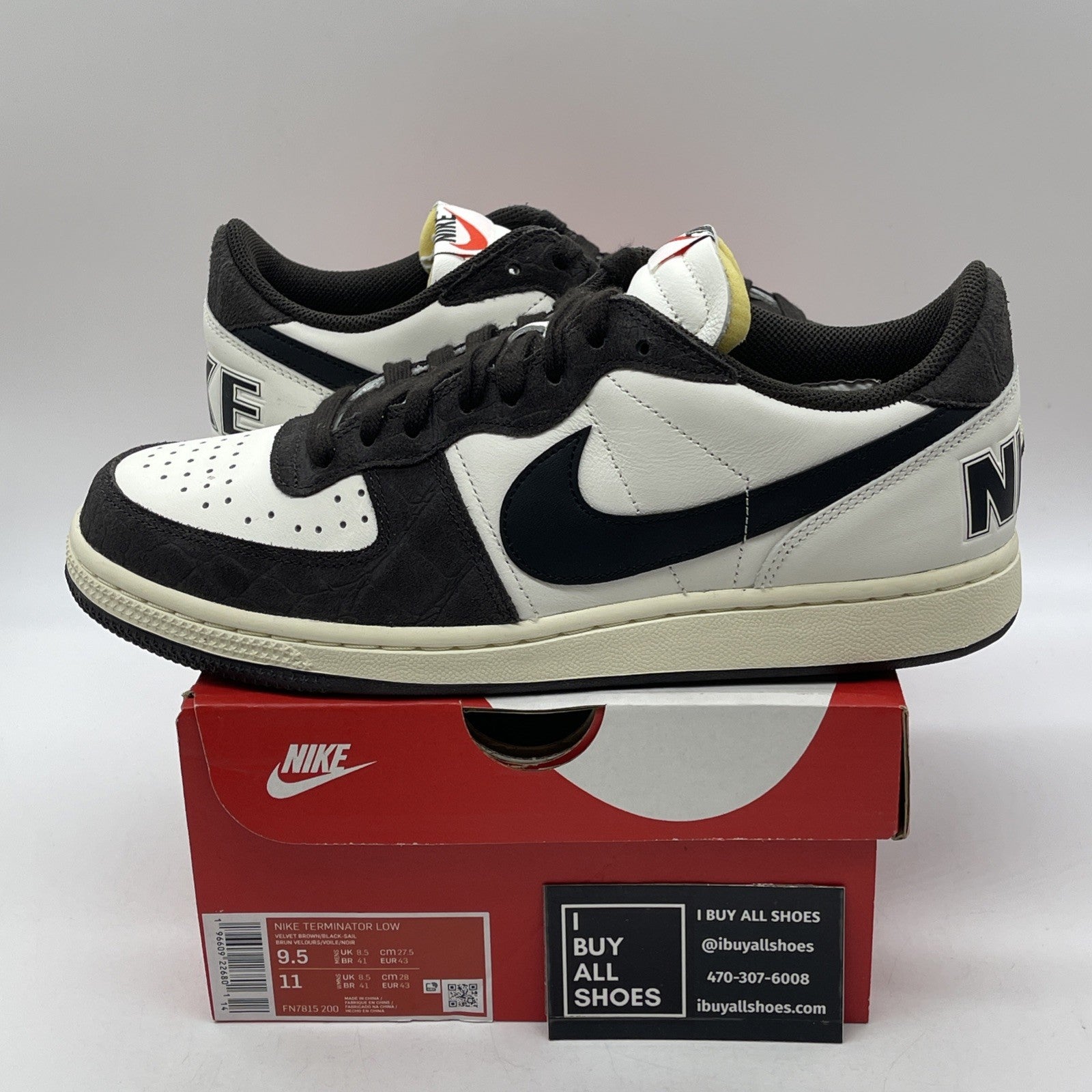 Size 9.5 - Nike Terminator Low Velvet Brown Croc Suede Leather (FN7815-200)