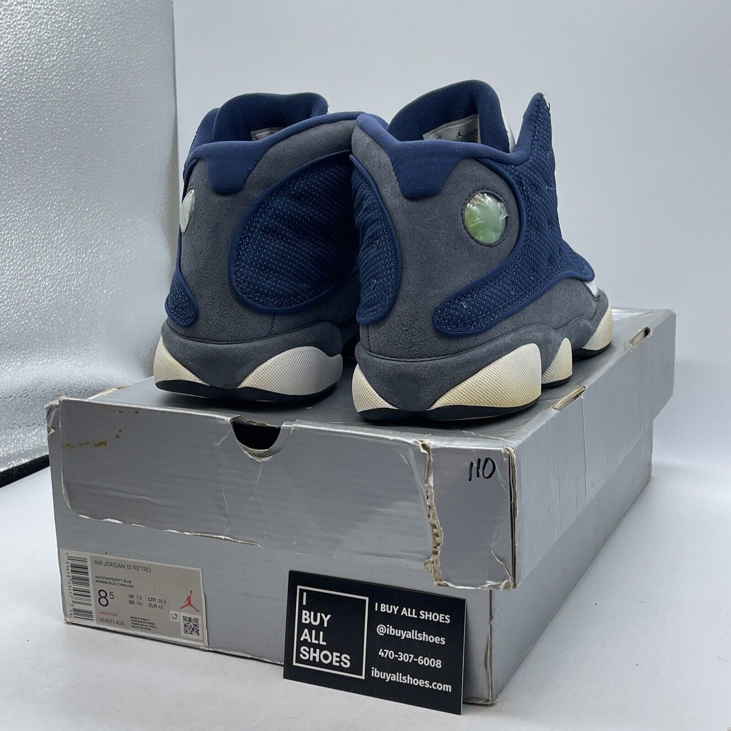 Size 8.5 - Jordan 13 Retro Mid Flint Blue Grey White Suede Leather (414571-404)
