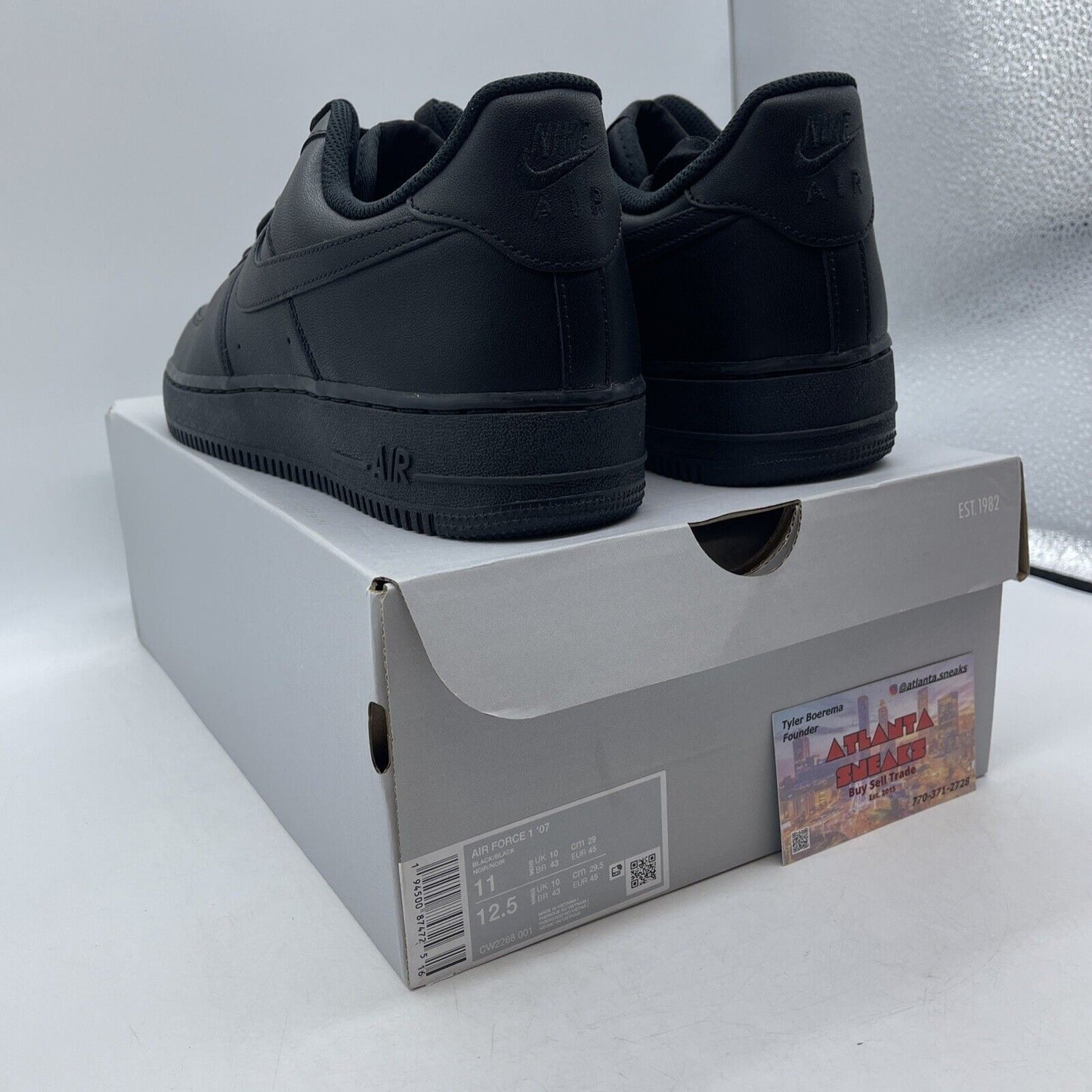 Size 11 - Nike Air Force 1 '07 Low Triple Black Silver Leather (CW2288-001)