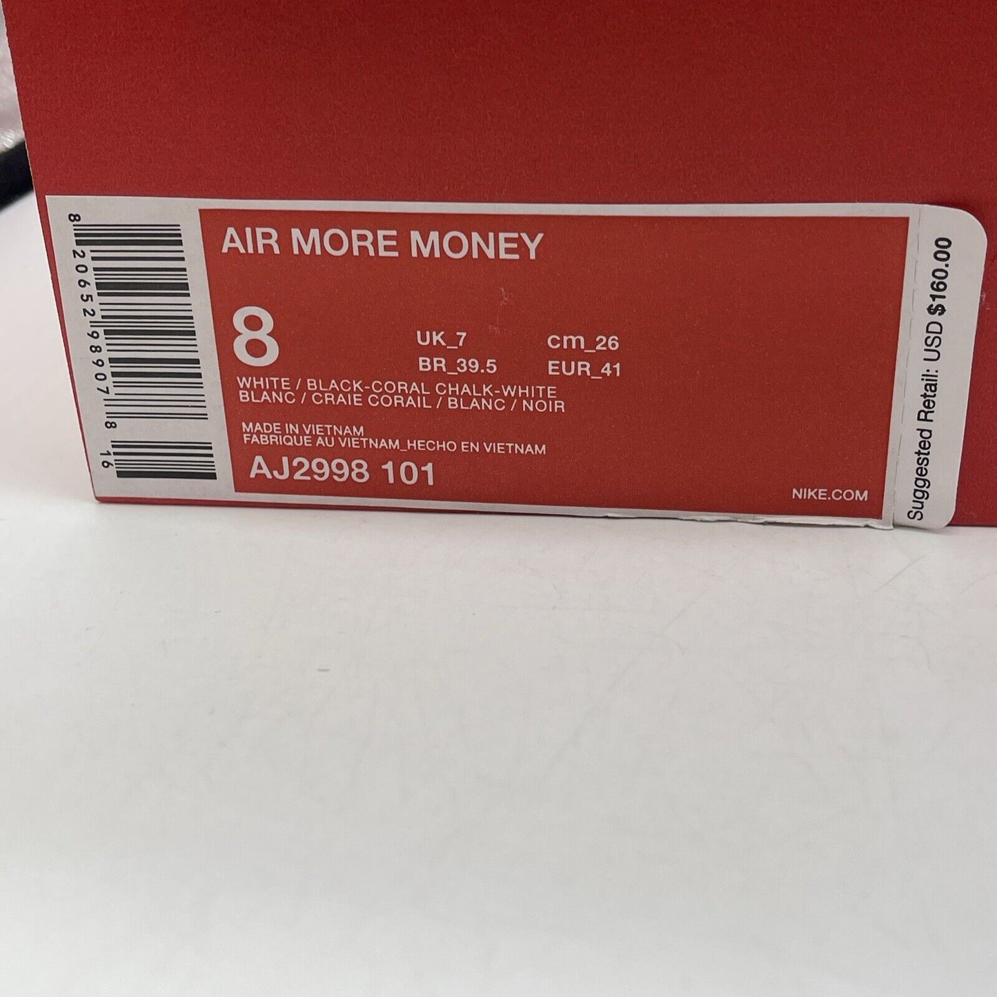 Size 8 - Nike Air More Money Piggy Bank Pink White Leather (AJ2998-101)