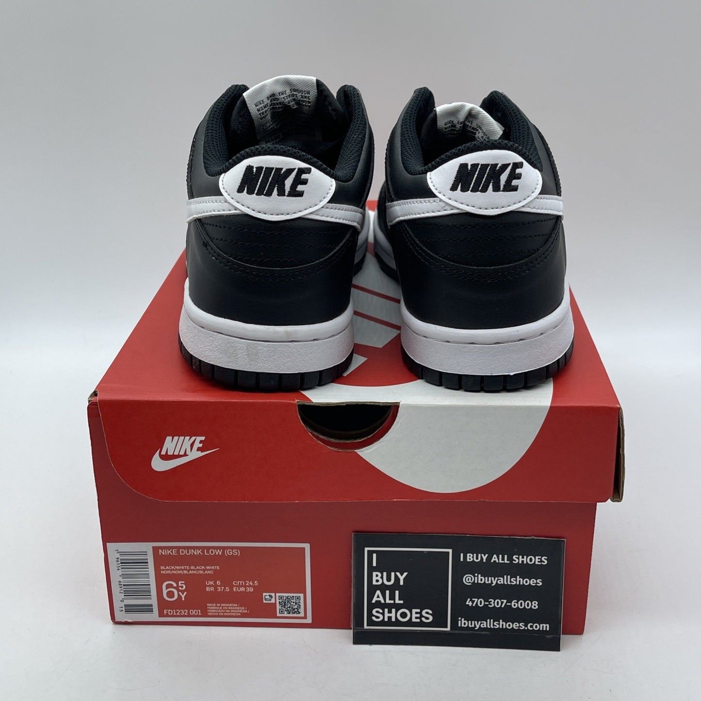 Size 6.5Y - Nike Dunk Low 'Black Panda 2.0' Black White Leather (DV0831-002)