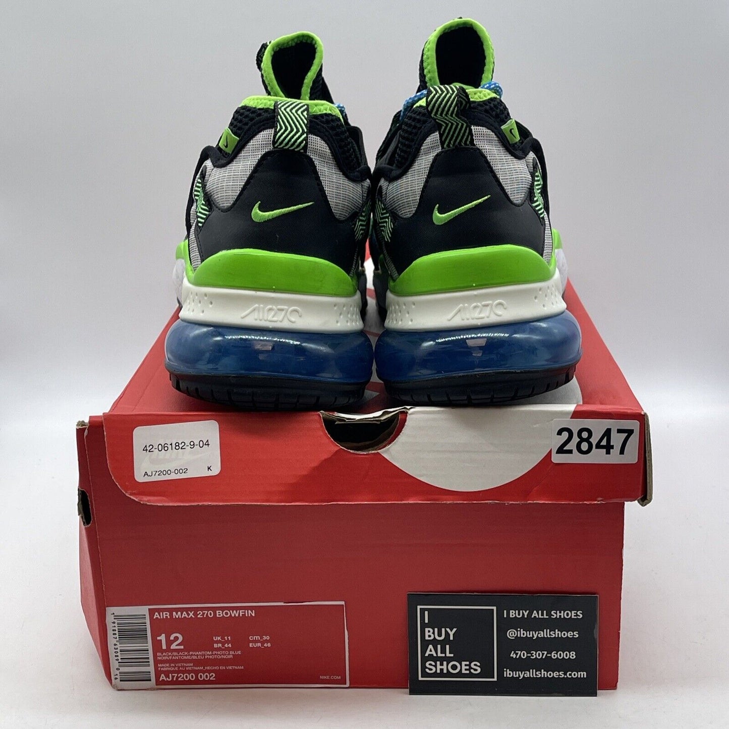 Size 12 - Nike Air Max 270 Bowfin Sprite Black Green Suede Leather (AJ7200-002)