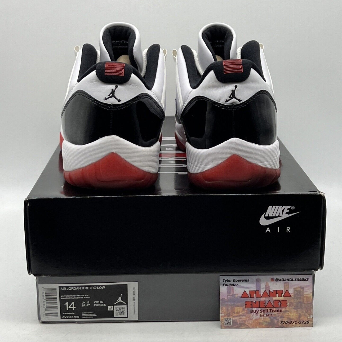 Size 14 - Jordan 11 Retro Low Concord-Bred Black White Red Leather (AV2187-160)