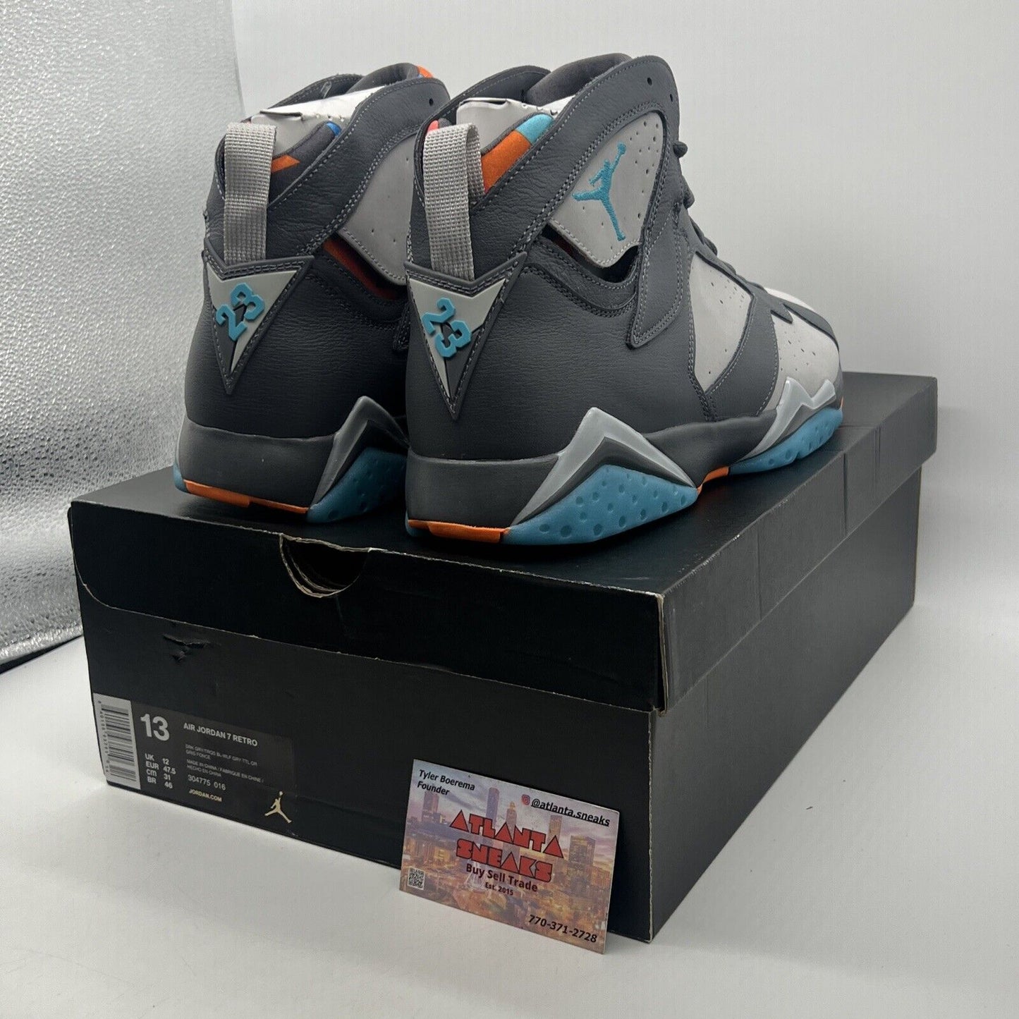 Size 13 - Air Jordan 7 Retro Barcelona Days Grey Blue Orange Suede (304775-016)