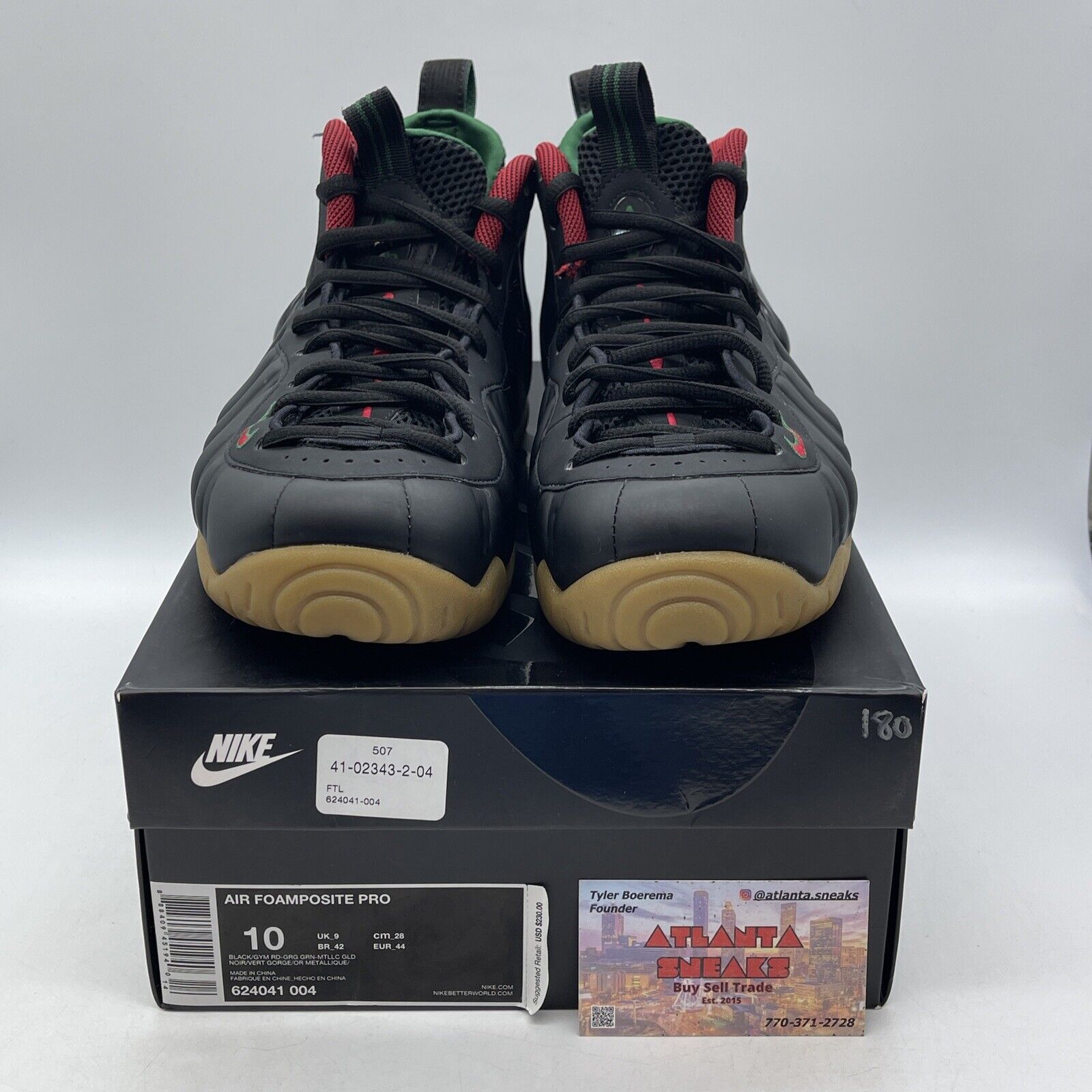 Size 10 - Nike Foamposite Pro Gucci - Black Green Red Leather (624041-004)