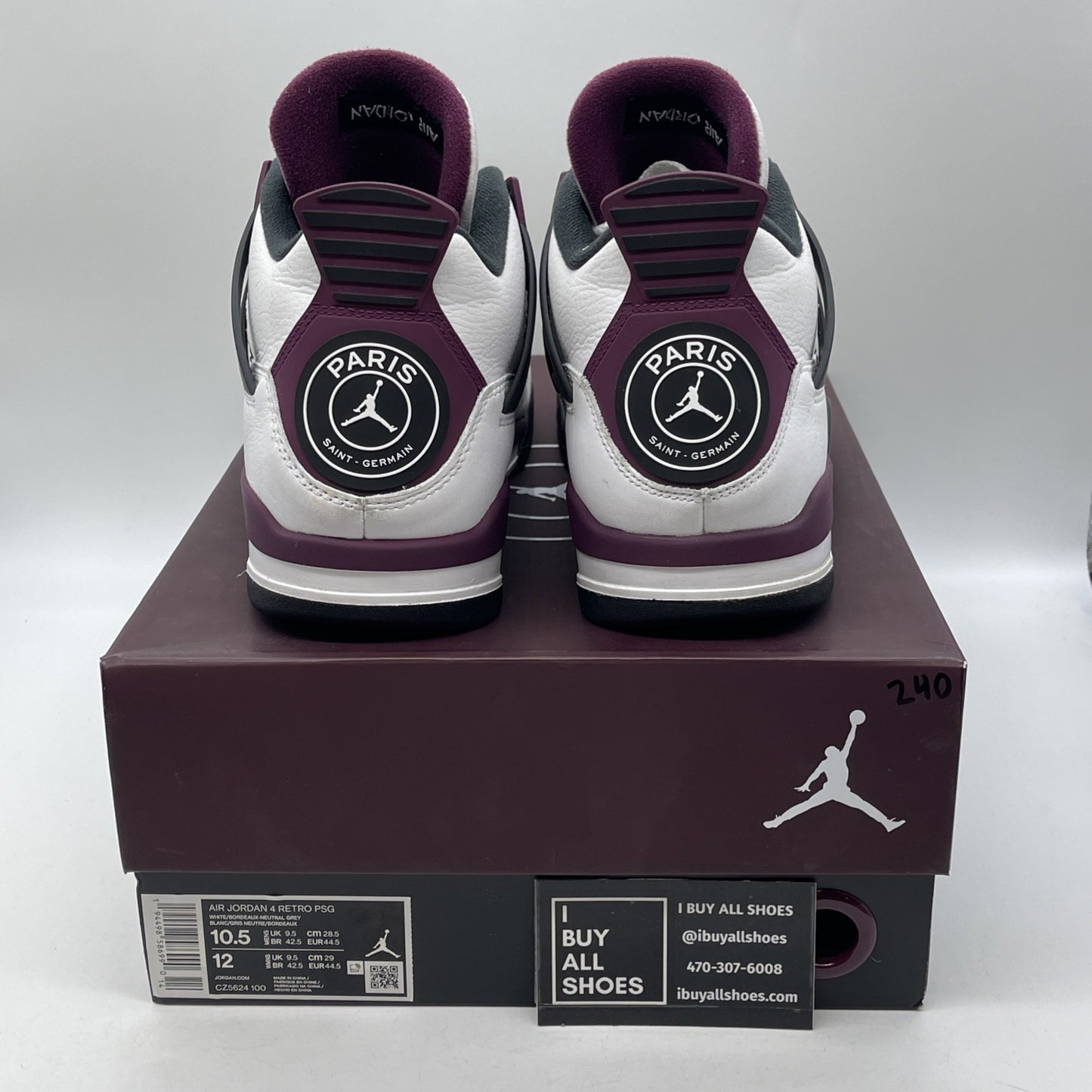 Size 10.5 - Jordan 4 Retro x Paris Saint-Germain Bordeaux White (CZ5624-100)