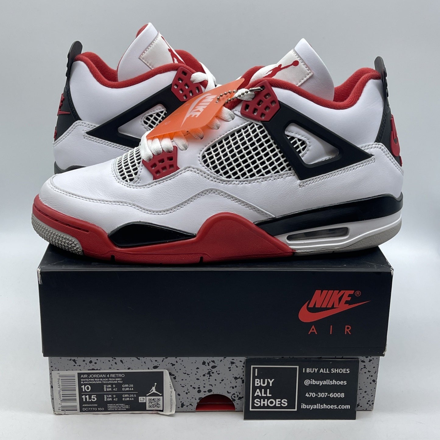 Size 10 - Jordan 4 Retro OG Mid Fire Red Black White Leather (DC7770-160)