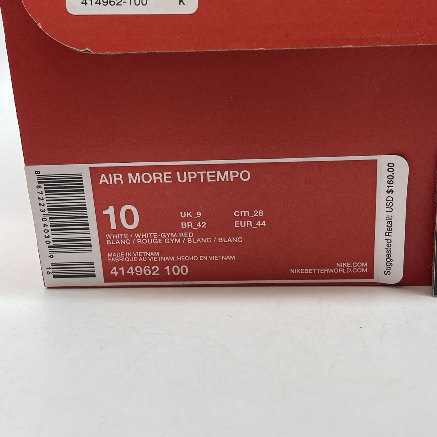 Size 10 - Nike Air More Uptempo White Red Leather Suede (414962-100)