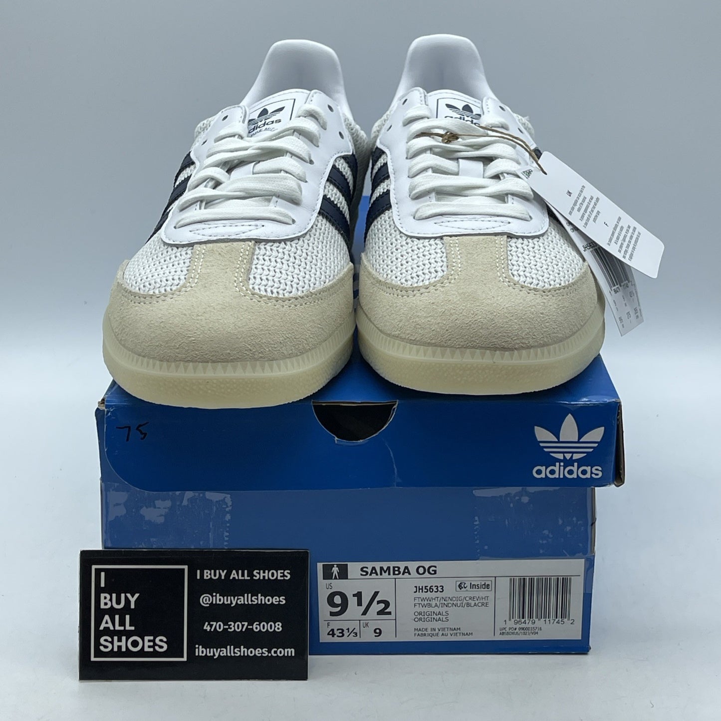 Size 9.5 - adidas Samba OG White Night Indigo Cream Blue White (JH5633)