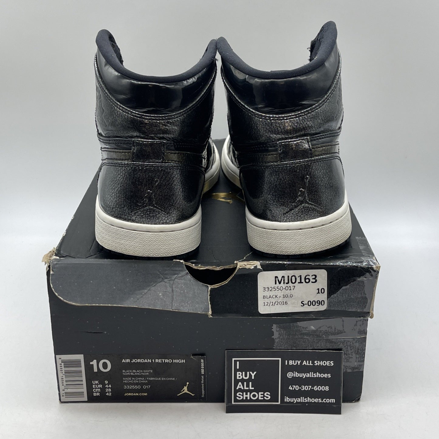 Size 10 - Air Jordan 1 Retro High Black Patent Grey Leather (332550-017)