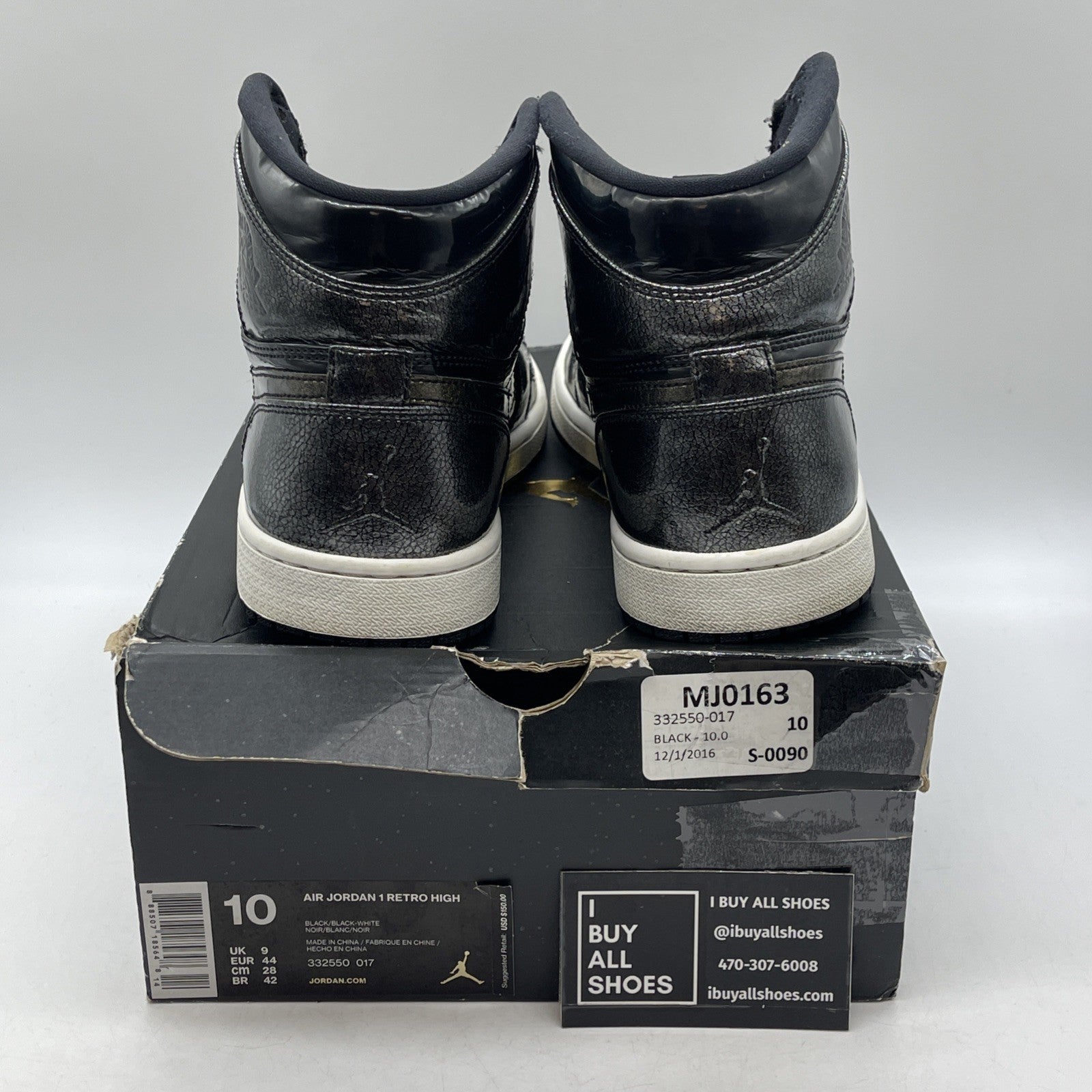 Size 10 - Air Jordan 1 Retro High Black Patent Grey Leather (332550-017)