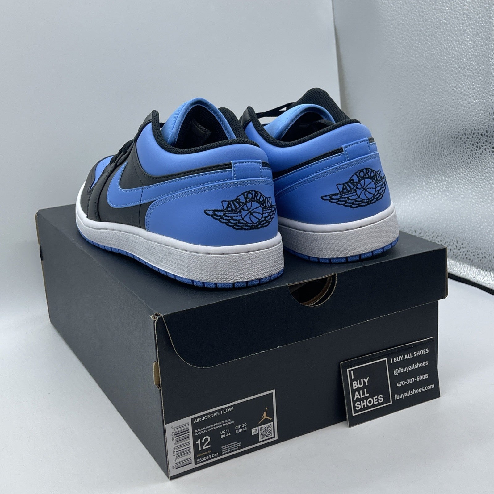 Size 12 - Air Jordan 1 Low University Blue Black Leather (553558-041)
