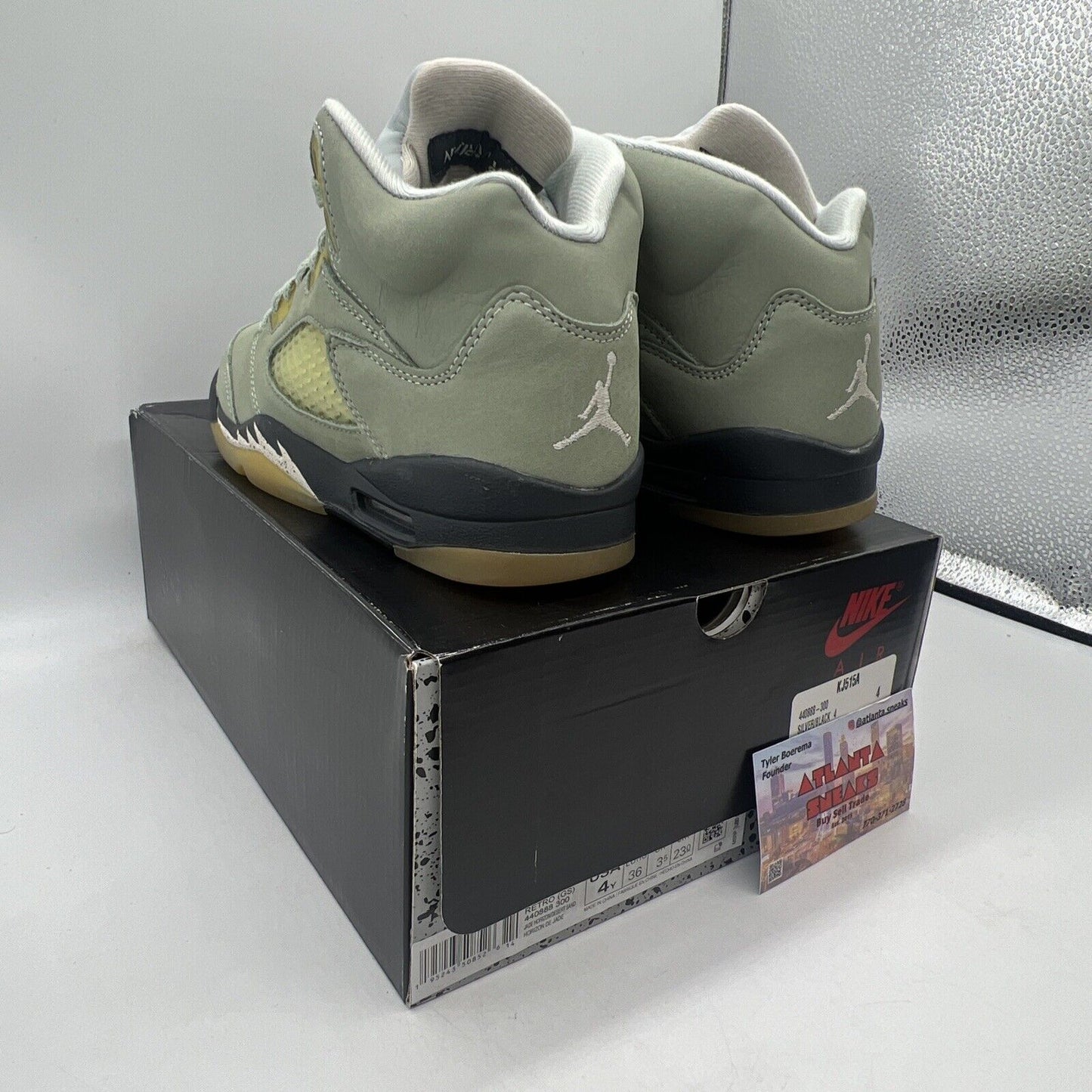 Size 4Y - Jordan 5 JADE HORIZON 2022 Brand New Og All Grey Suede  Desert Sand
