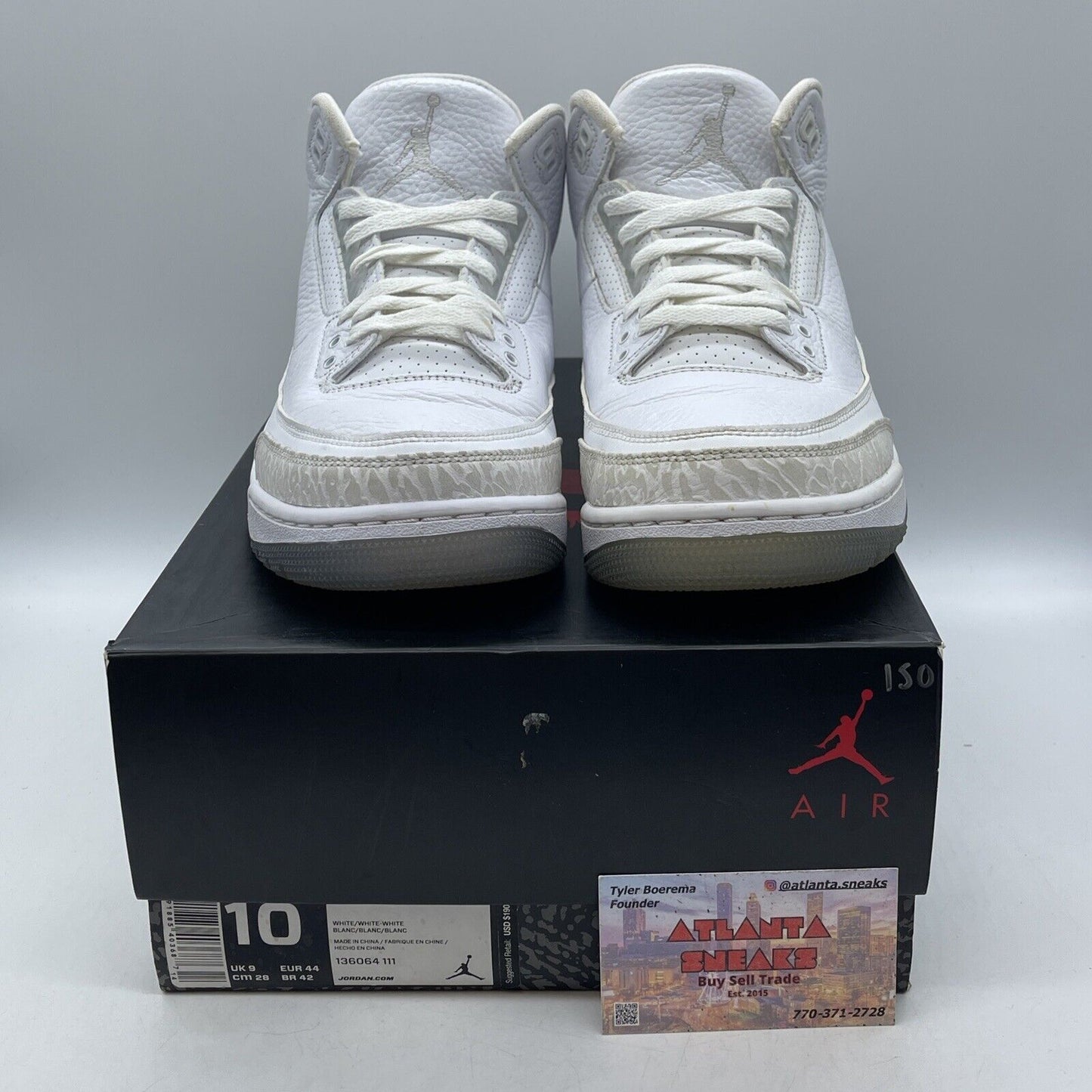 Size 10 - Air Jordan 3 Retro Triple White Tan Leather Suede (136064-111)