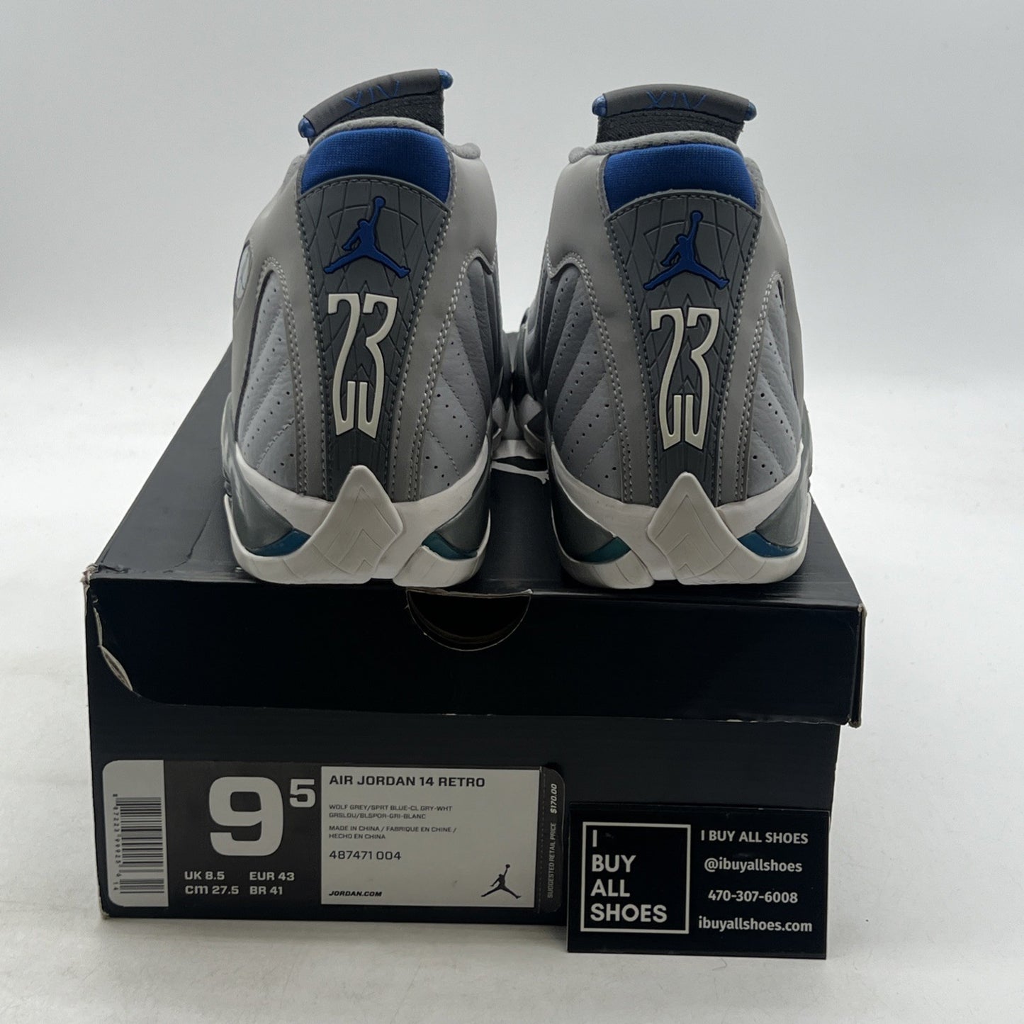 Size 9.5 - Air Jordan 14 Retro Wolf Grey (487471-004)