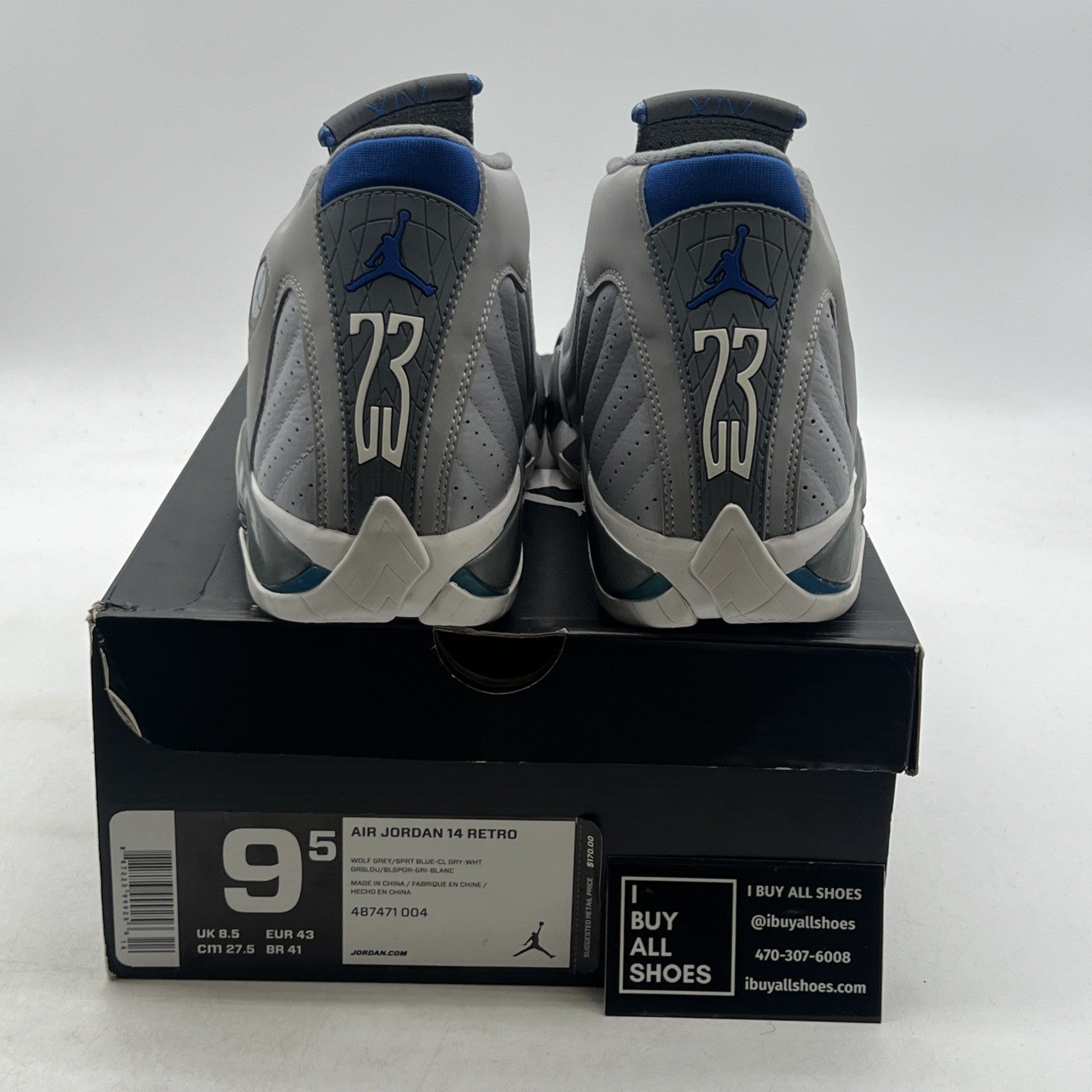 Size 9.5 - Air Jordan 14 Retro Wolf Grey (487471-004)