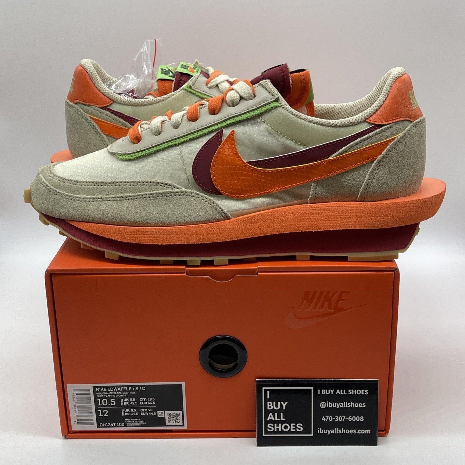 Size 10.5 - Nike sacai x Clot x LDWaffle Net Orange Blaze Suede (DH1347-100)