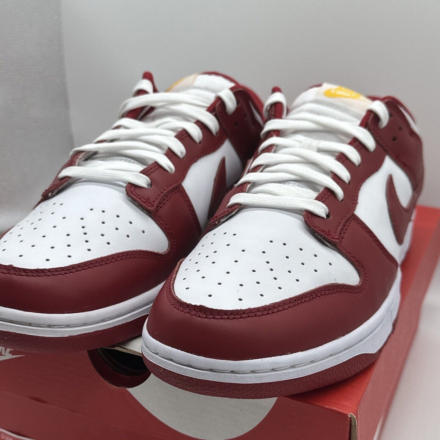 Size 12 - Nike Dunk Low Gym Red USC Yellow Burnet College Leather Ds New Rare Og