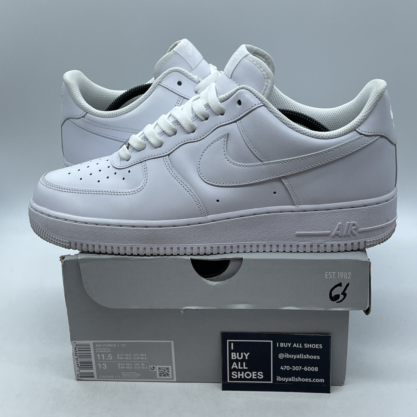 Size 11.5 - Nike Air Force 1 '07 Low Triple White (CW2288-111)