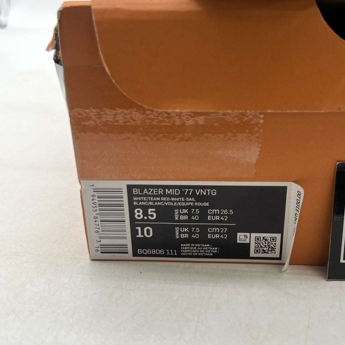 Size 8.5 - Nike Blazer '77 Vintage Mid White Team Red (BQ6806-111)