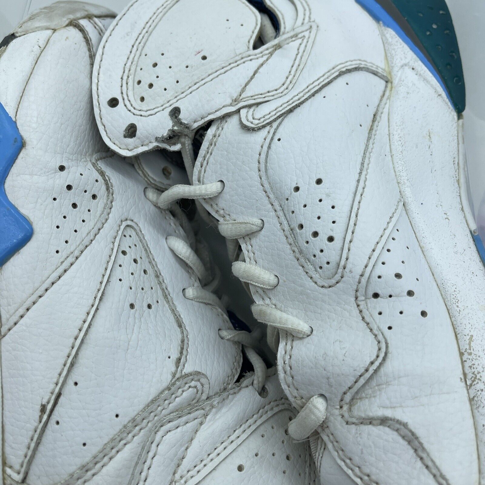 Size 4.5 (GS) - Jordan 7 Mid French Blue White Green Grey Leather (304774-107)