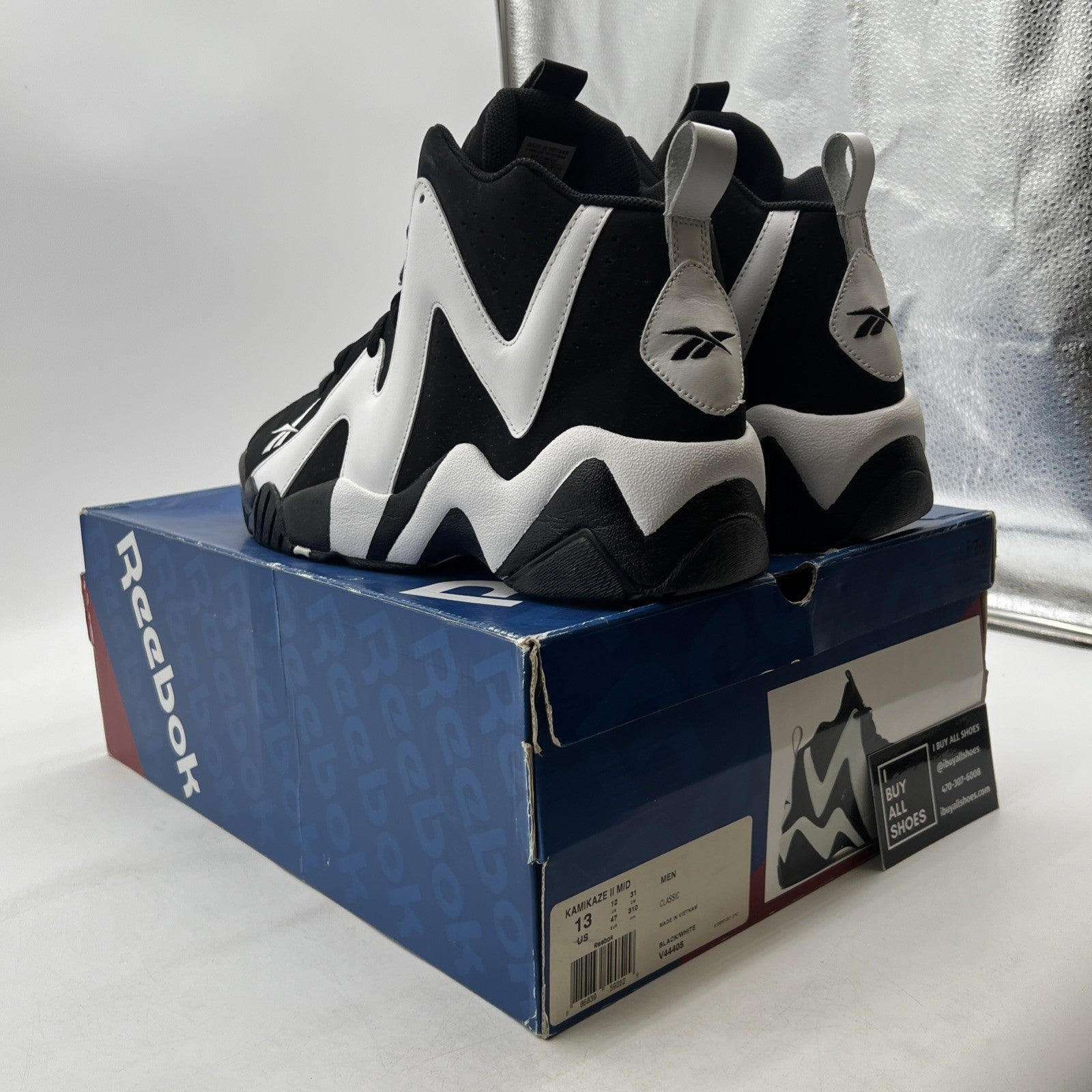 Size 13 - Reebok Kamikaze 2 Retro 2013 Black White (V44405)