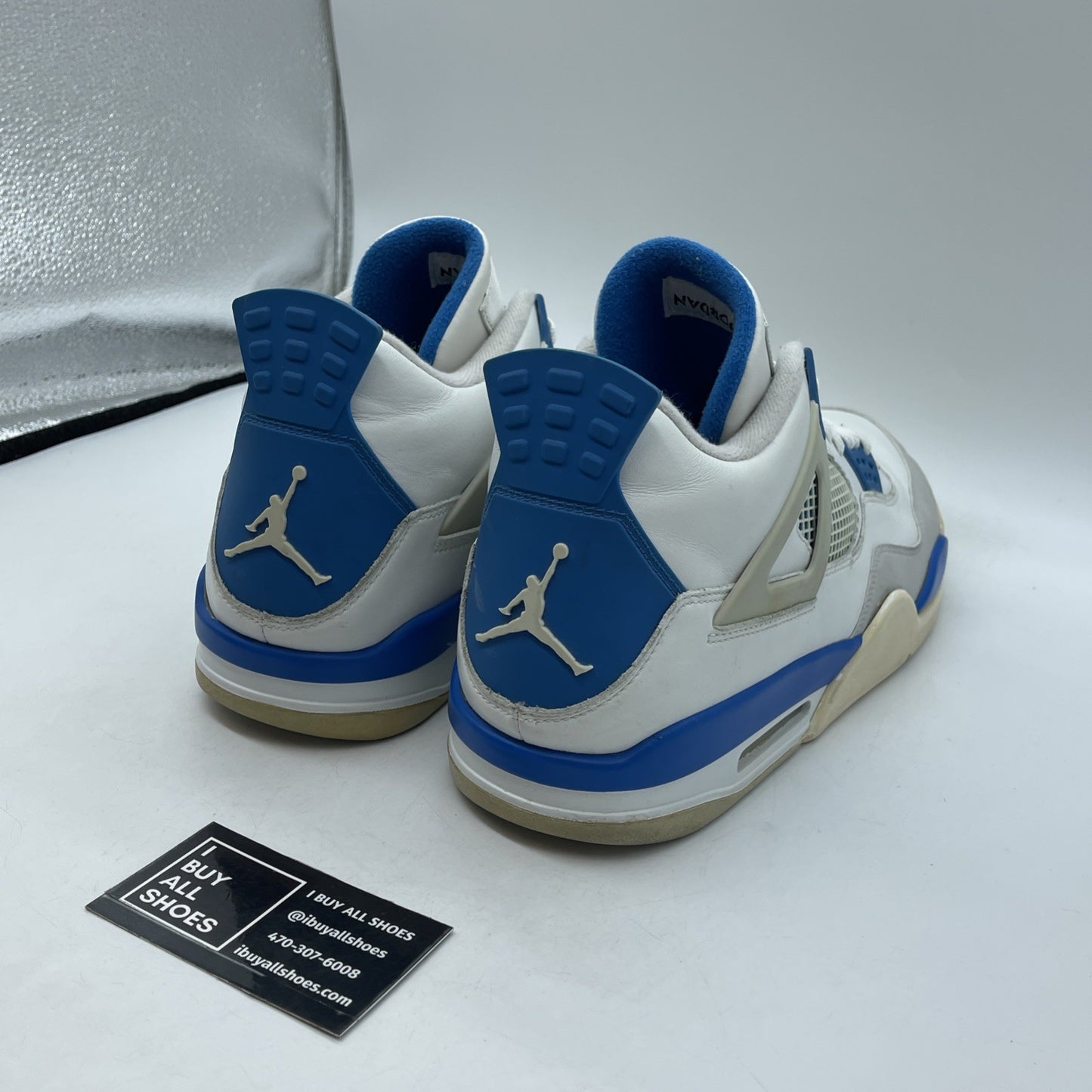 Size 14 - Jordan 4 Retro Military Blue White Grey Suede Leather (308497-105)