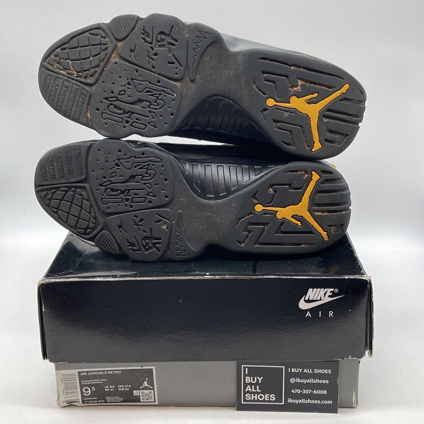 Size 9.5 - Jordan 9 Retro Black Grey Yellow Suede Leather (CT8019-070)