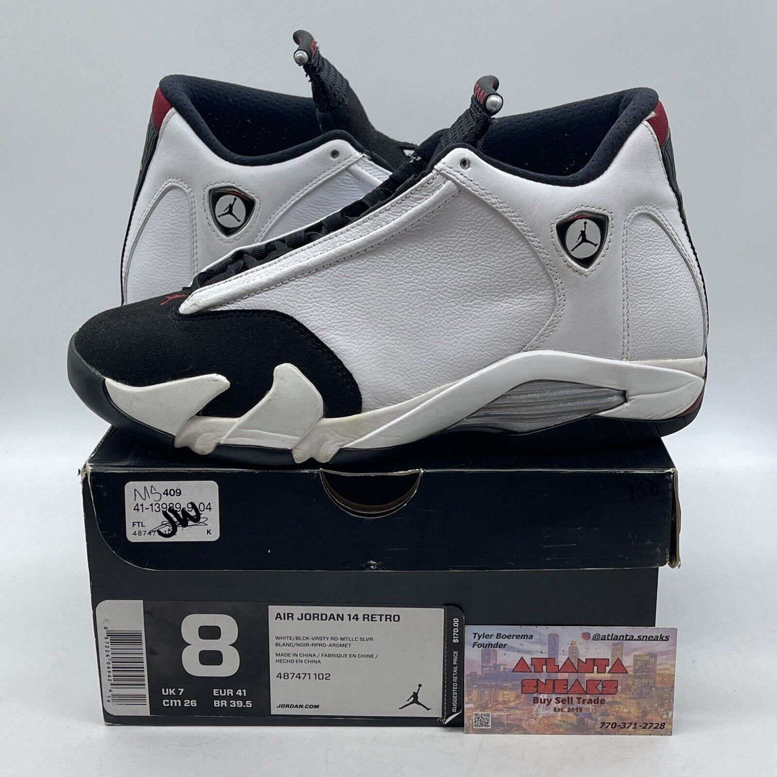 Size 8 - Air Jordan 14 Retro 2014 Black Toe White Leather Suede (487471-102)