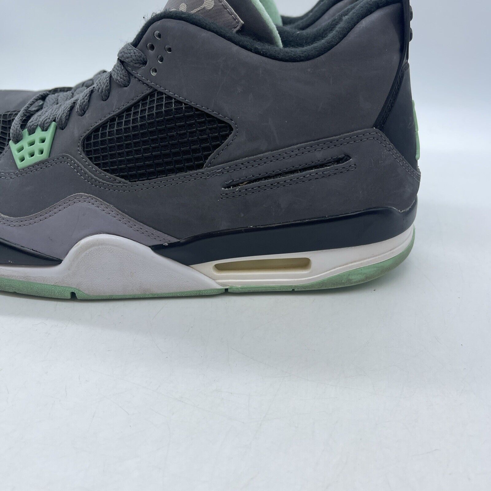 Size 11 - Jordan 4 Retro Green Glow Grey Suede Black White Leather (308497-033)