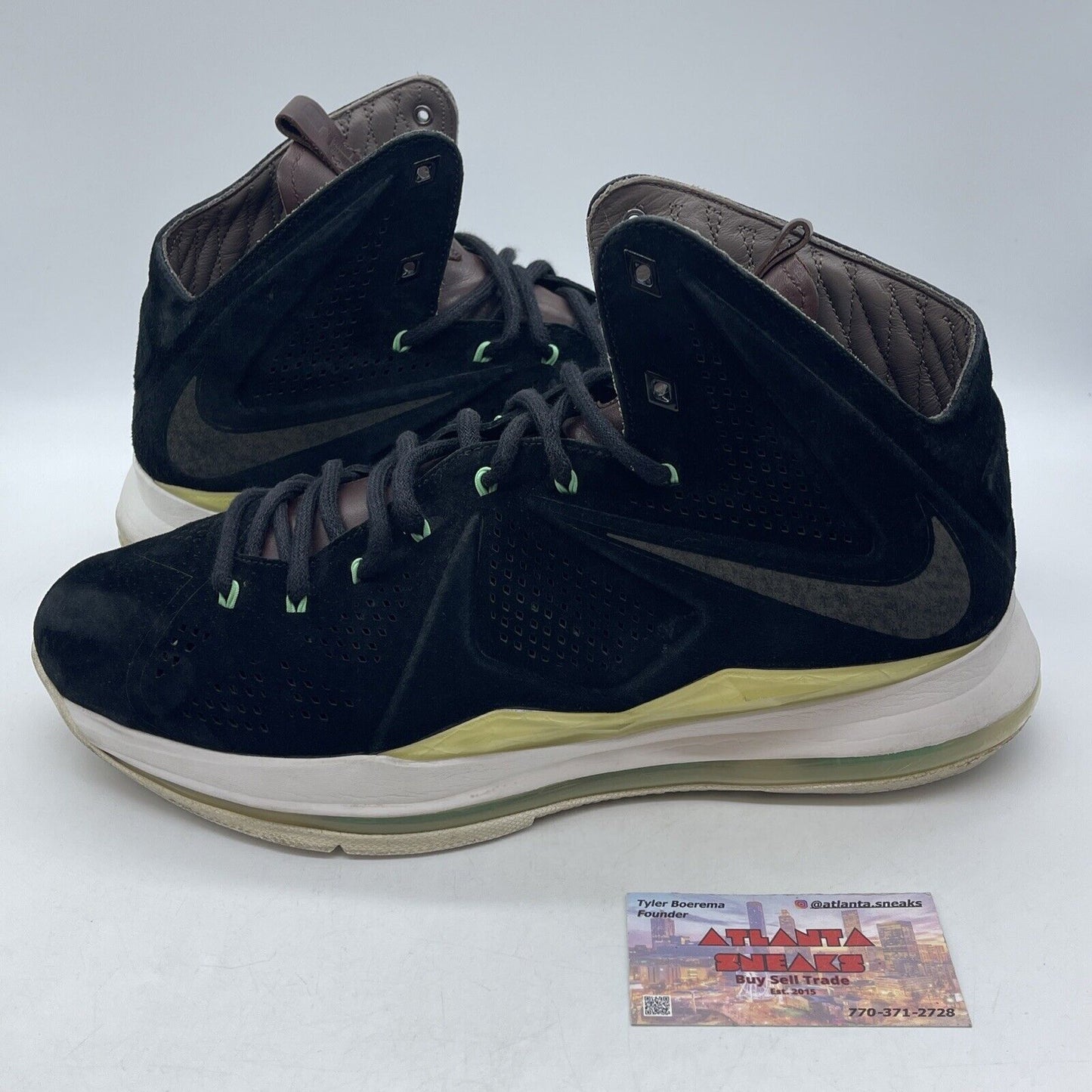 Size 13 - Nike LeBron 10 EXT QS Black Suede Black White Green Suede (607078-001)