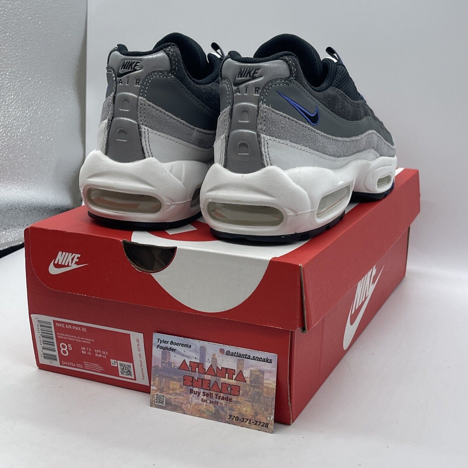 Size 8.5 - Nike Air Max 95 Black Medium Blue White Grey Leather (DH4754-001)