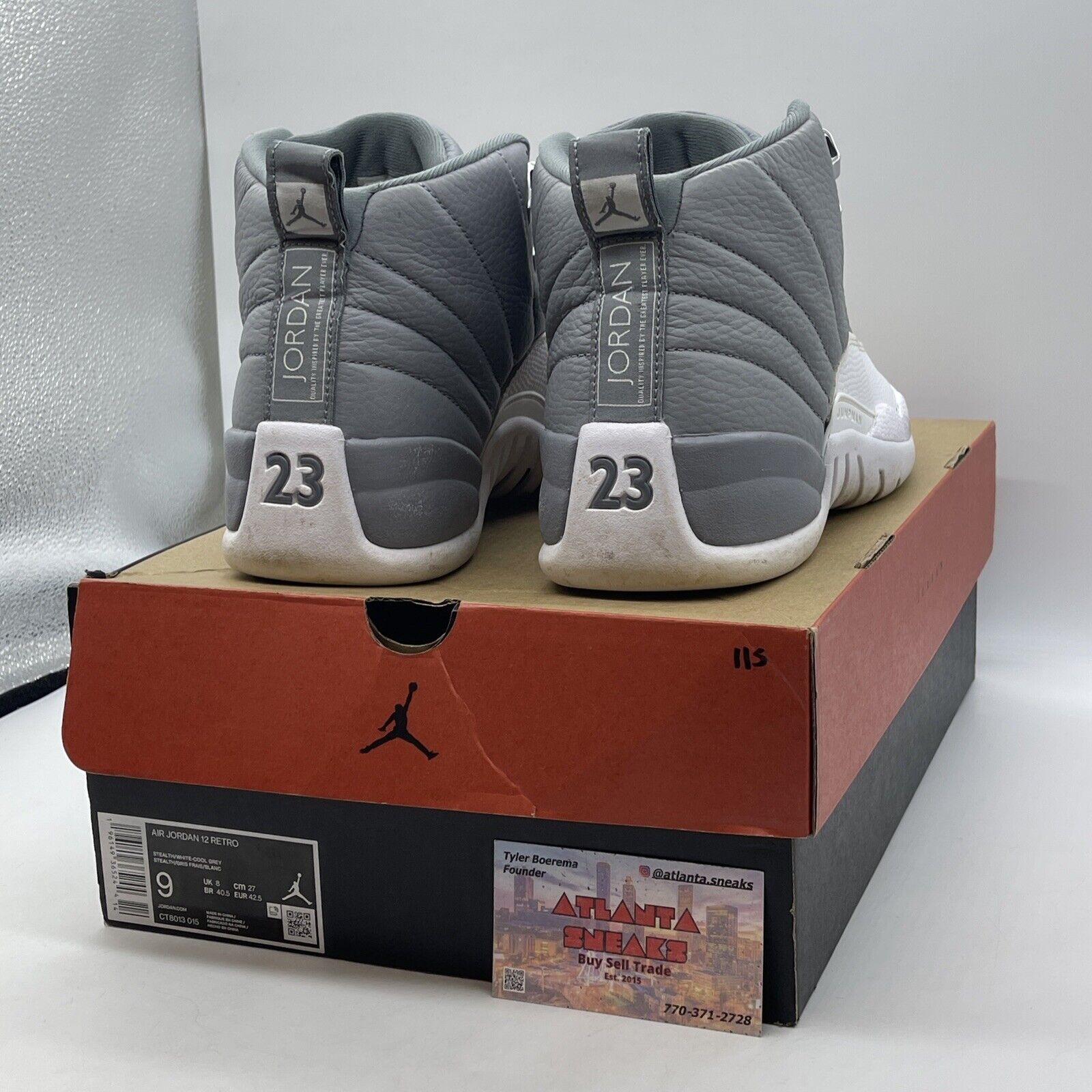 Size 9 - Jordan 12 Stealth Silver Grey White Leather (CT8013-015)