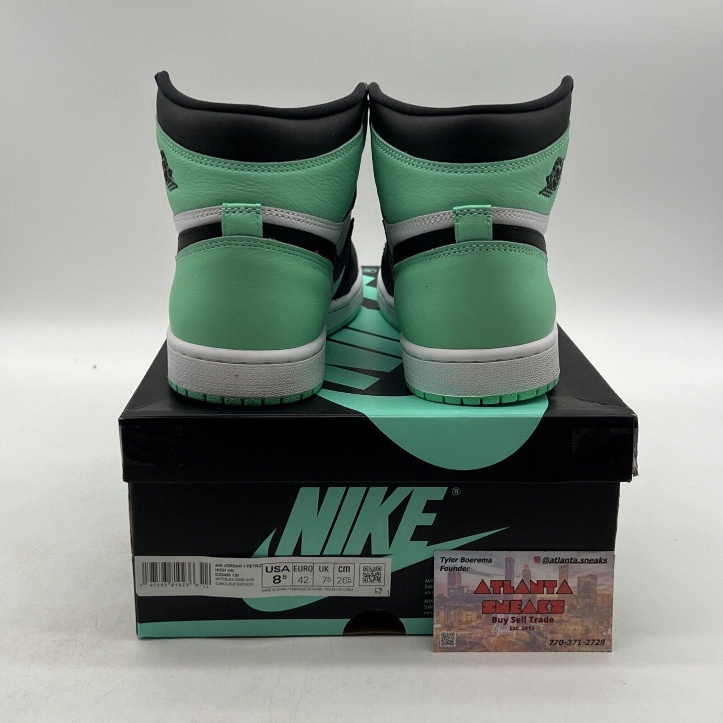 Size 8.5- Air Jordan 1 Retro OG High Green Glow White Black Leather.(DZ5495-130)