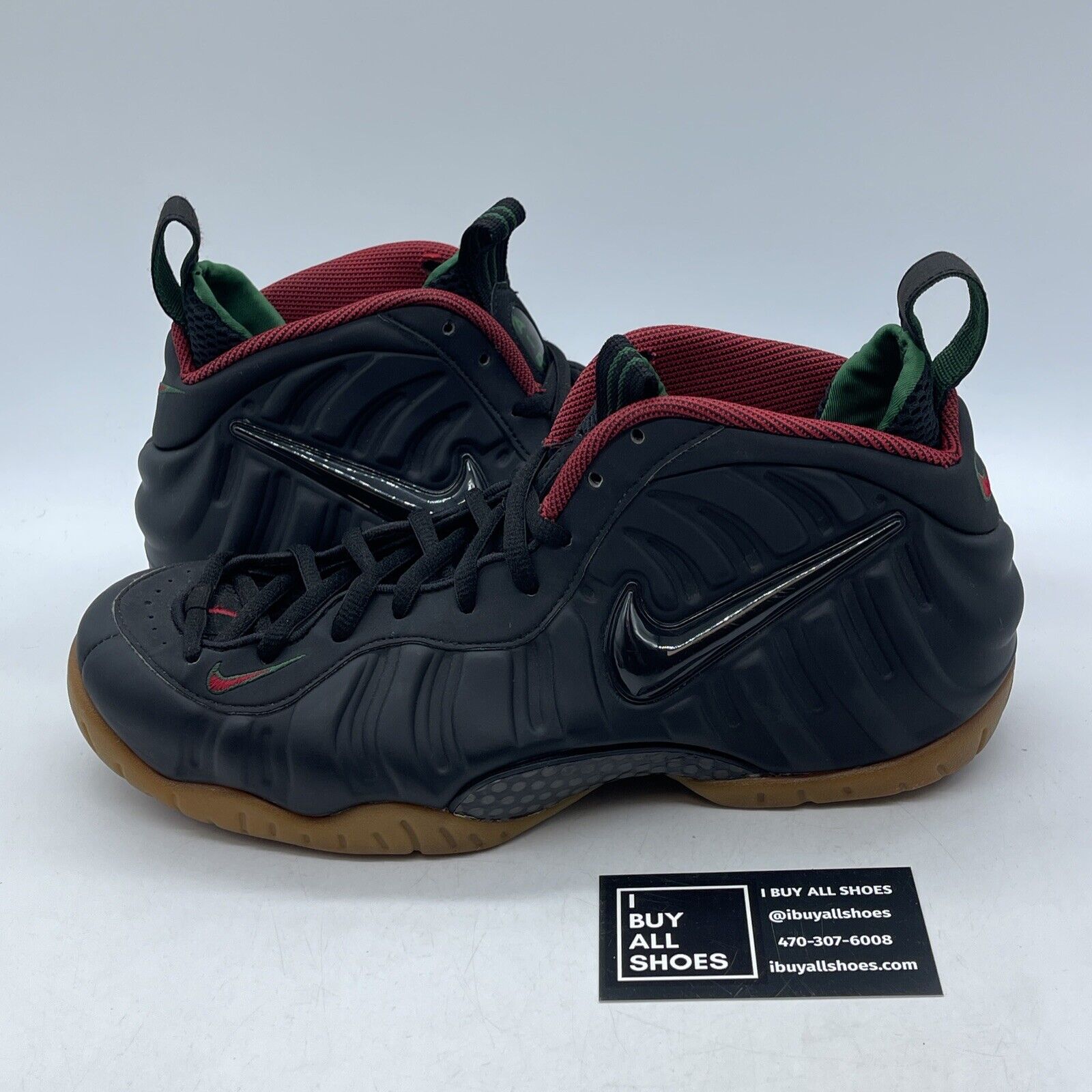 Size 9.5 - Nike Foamposite Pro Gucci Black Red Green Leather (624041-004)