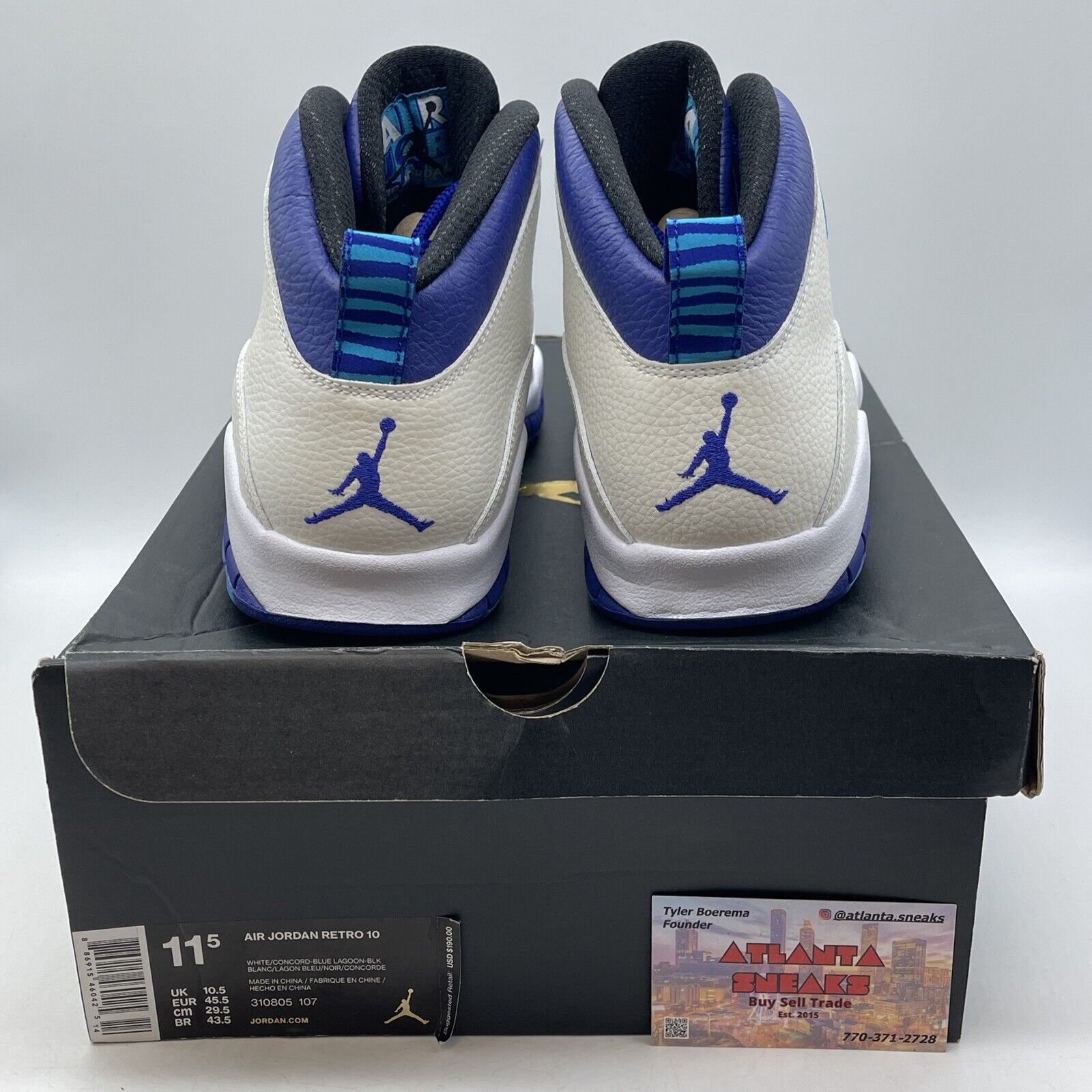 Size 11.5 - Air Jordan 10 Retro Charlotte Hornets White Blue (310805-107)