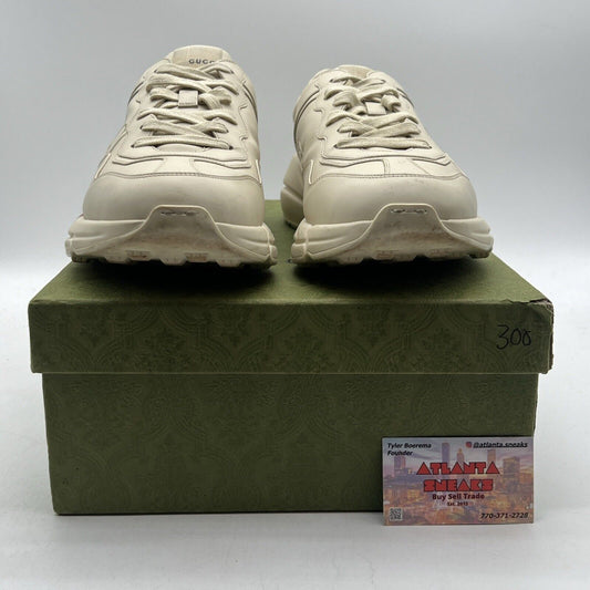 Size 12.5 - GUCCI Calfskin Logo Men’s Rhyton Sneakers Ivory