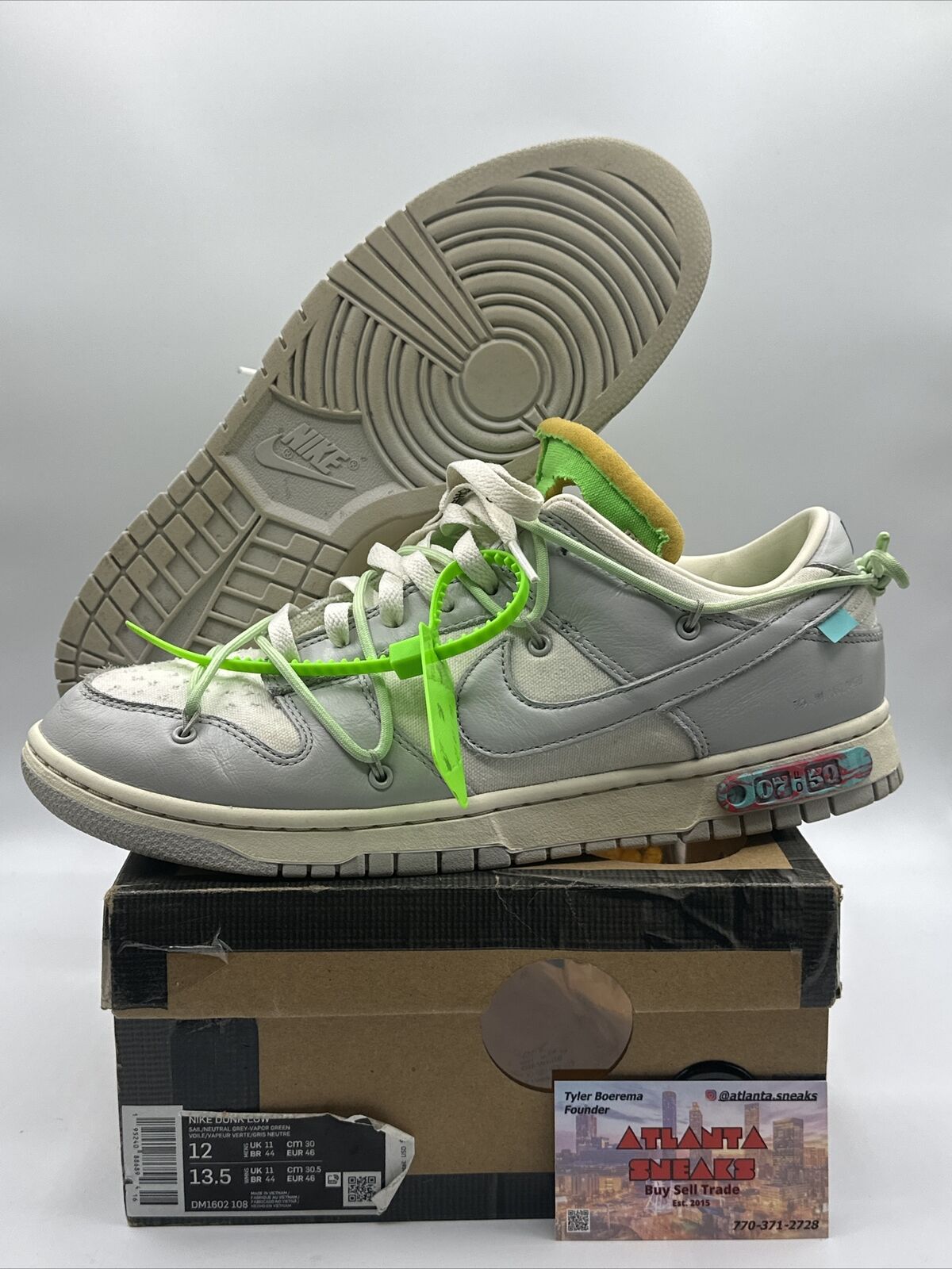 Size 12 - Nike Dunk Low x Off-White Lot 07 of 50 2021 Green White Grey Leather C