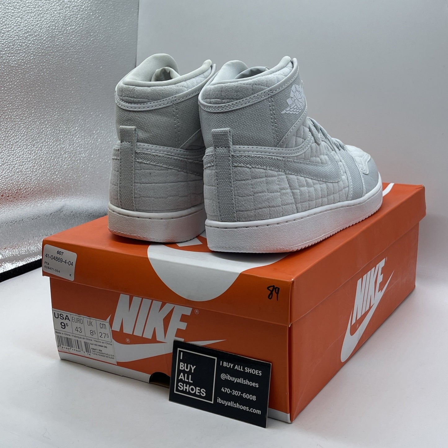 Size 9.5 - Jordan AJKO Quilted High Pure Platinum Suede Leather (638471-004)