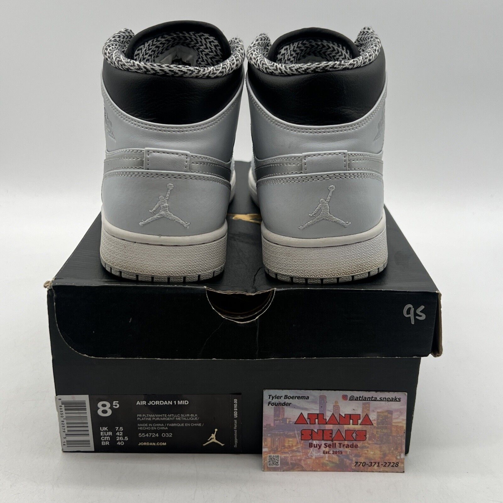 Size 8.5 - Air Jordan 1 Retro Mid Wolf Grey Black Leather (554724-032)