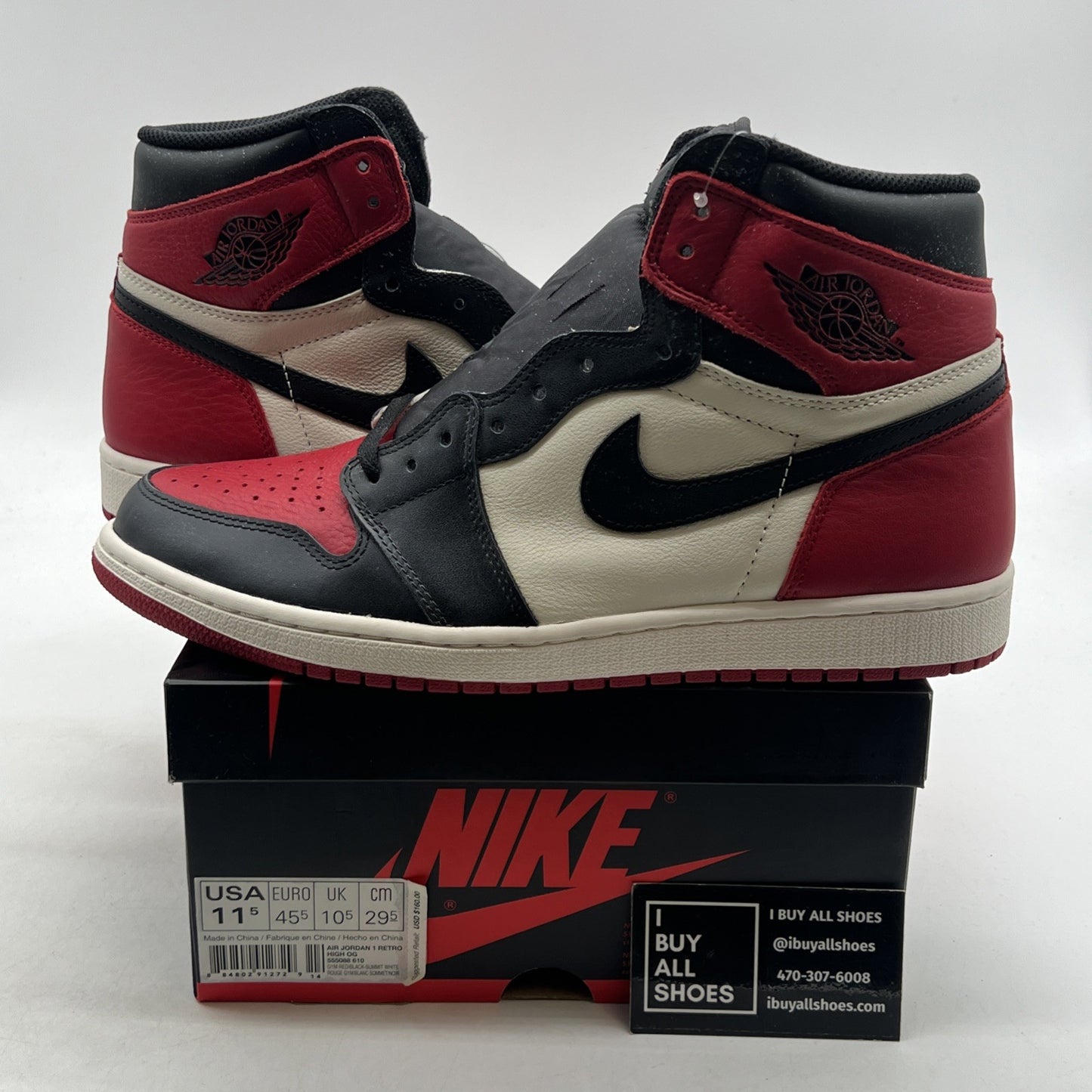 Size 11.5 - Air Jordan 1 Retro OG High Bred Toe (555088-610)