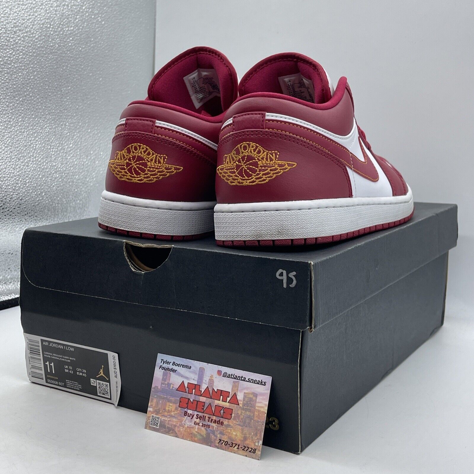 Size 11 - Jordan 1 Low Cardinal Red 2022 White Yellow Leather (553558-607)