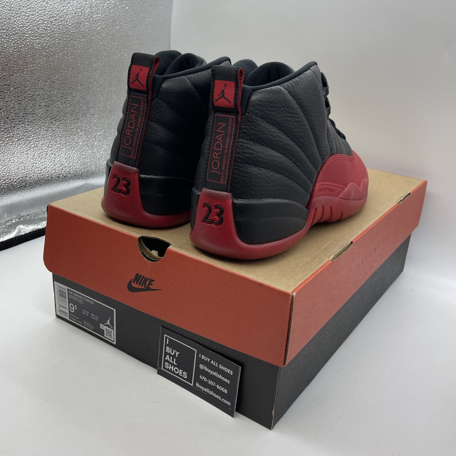 Size 9.5 - Air Jordan 12 Retro 2025 Flu Game Black Red Leather (CT8013-002)
