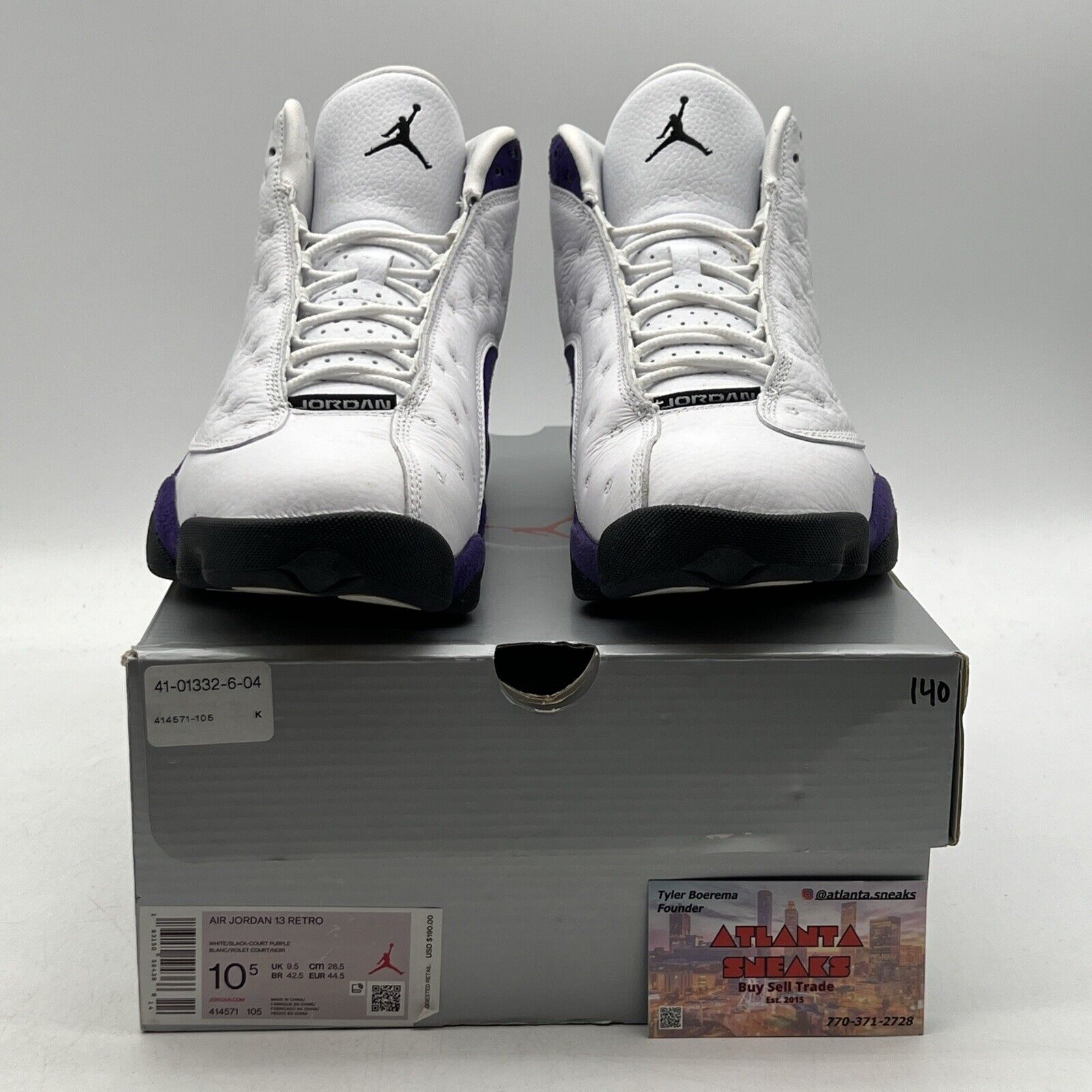 Size 10.5 - Air Jordan 13 Retro Lakers White Purple Leather (414571-105)