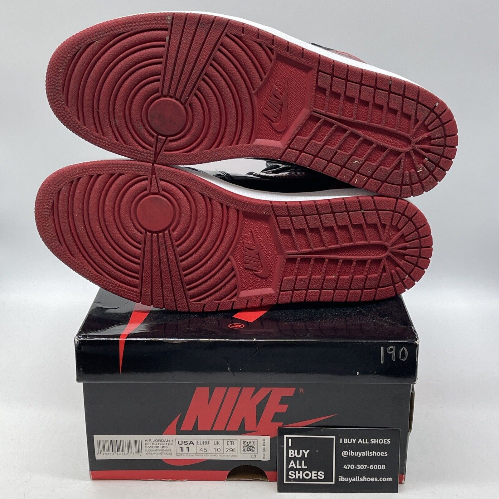 Size 11 - Jordan 1 Retro OG High Patent Bred Red Black White (555088-063)