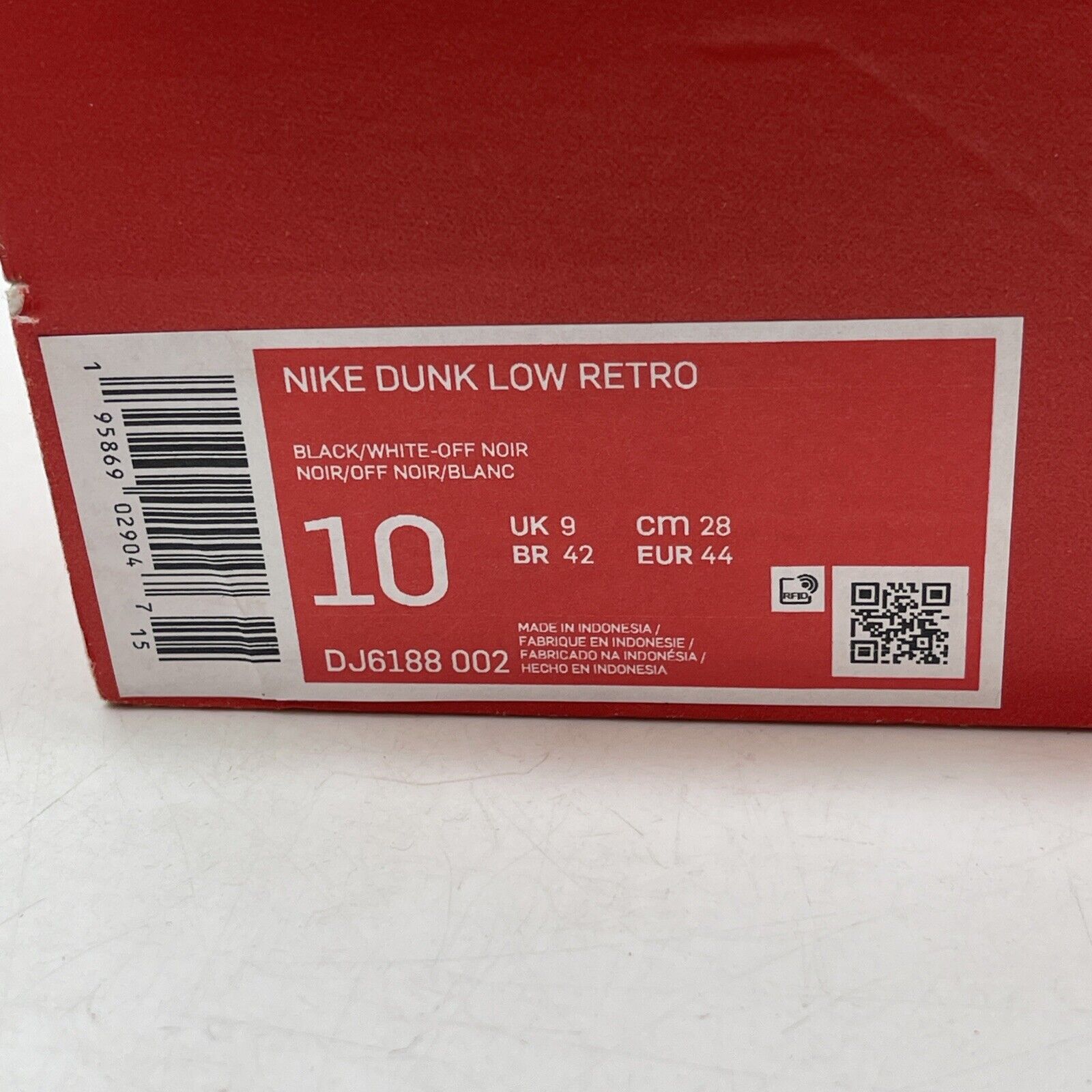 Size 10 - Nike Dunk Low Black Panda White Leather (DJ6188-002)