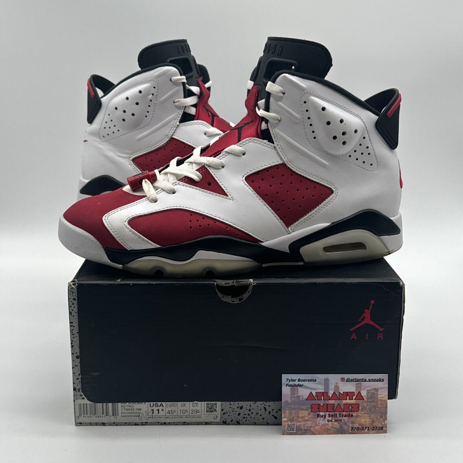 Size 11.5 - Jordan 6 Retro OG Mid Carmine Red White Black Leather Suede Lace Loc