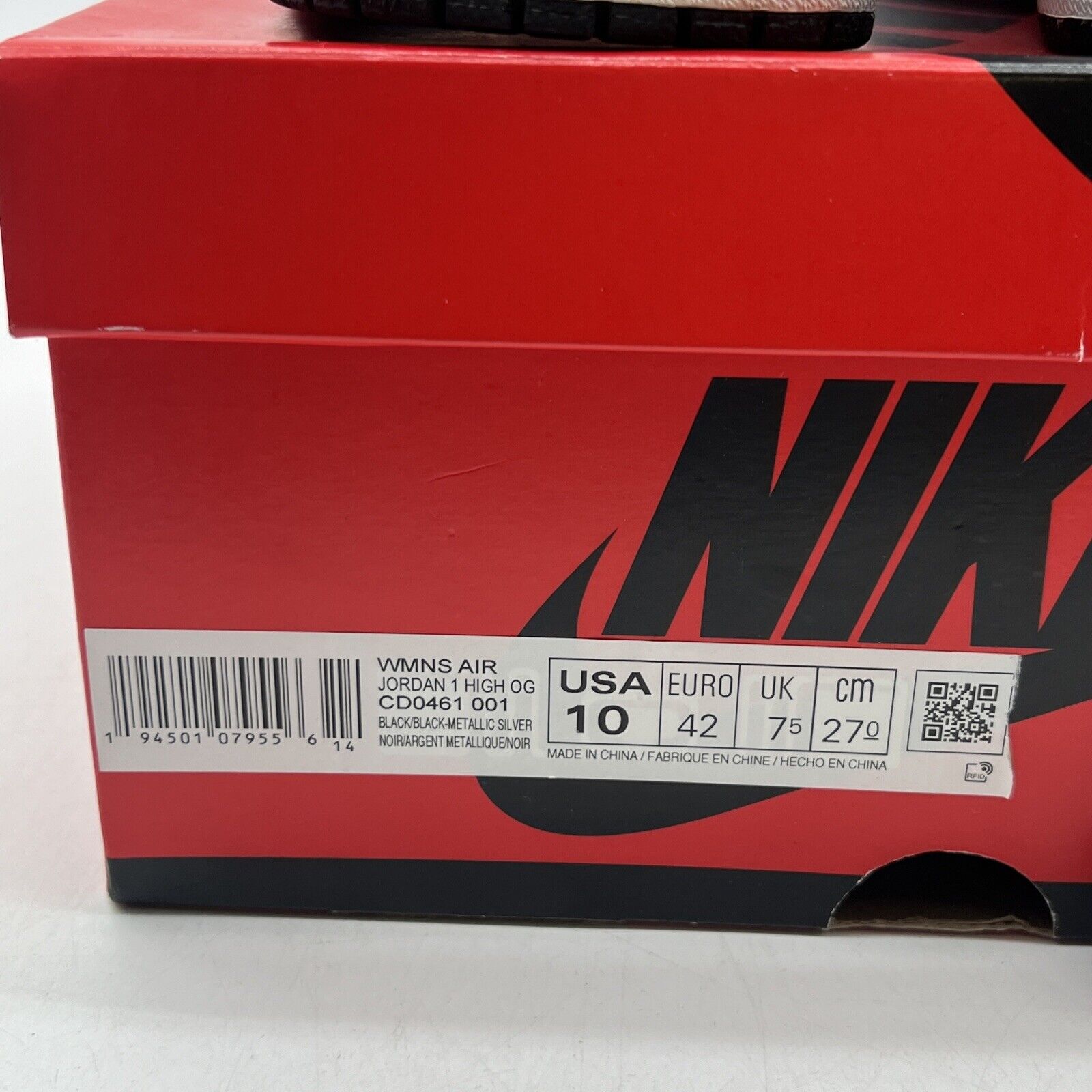 Size 10 - Jordan 1 High OG Metallic Silver Black White Leather (CD0461-001)